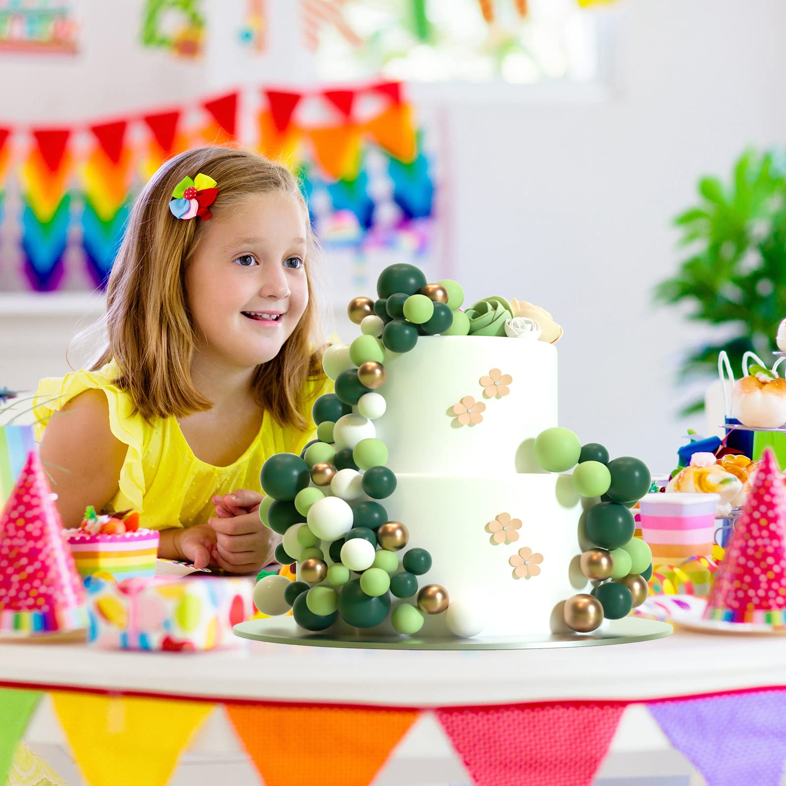 ASTARON 32 Pcs Ball Cake Toppers - Mini Balloons Cake Decorations with Sticks, Foam Balls for Wedding, Birthday Party Cake Decorating (Green & Gold) - Perfect for DIY Desserts, Baby Showers, and Anniversary Celebrations