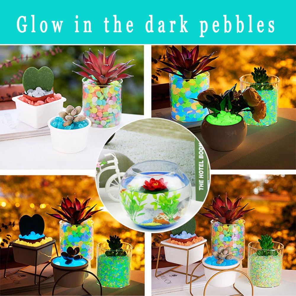 1000Pcs Glow in The Dark Pebbles - Luminous Stones for Aquarium, Fish Tank, Garden, Lawn, Walkway & Plant Pots - Perfect for Nighttime Decoration & Outdoor Lighting