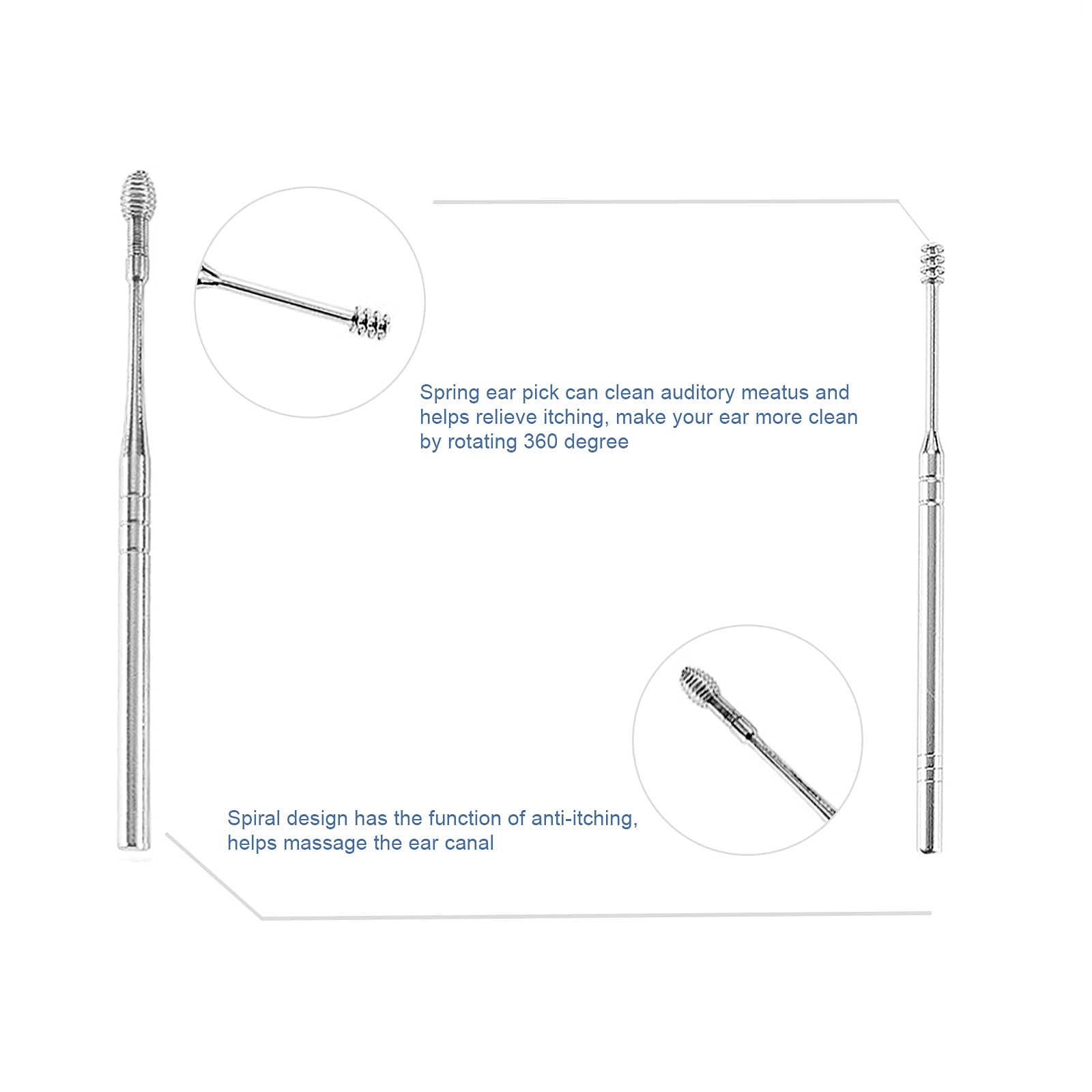 7PCS Professional Ear Wax Removal Kit - Reusable Spiral Ear Cleaner Tools Set with Curette for Safe Earwax Cleaning at Home, Travel & First Aid Use
