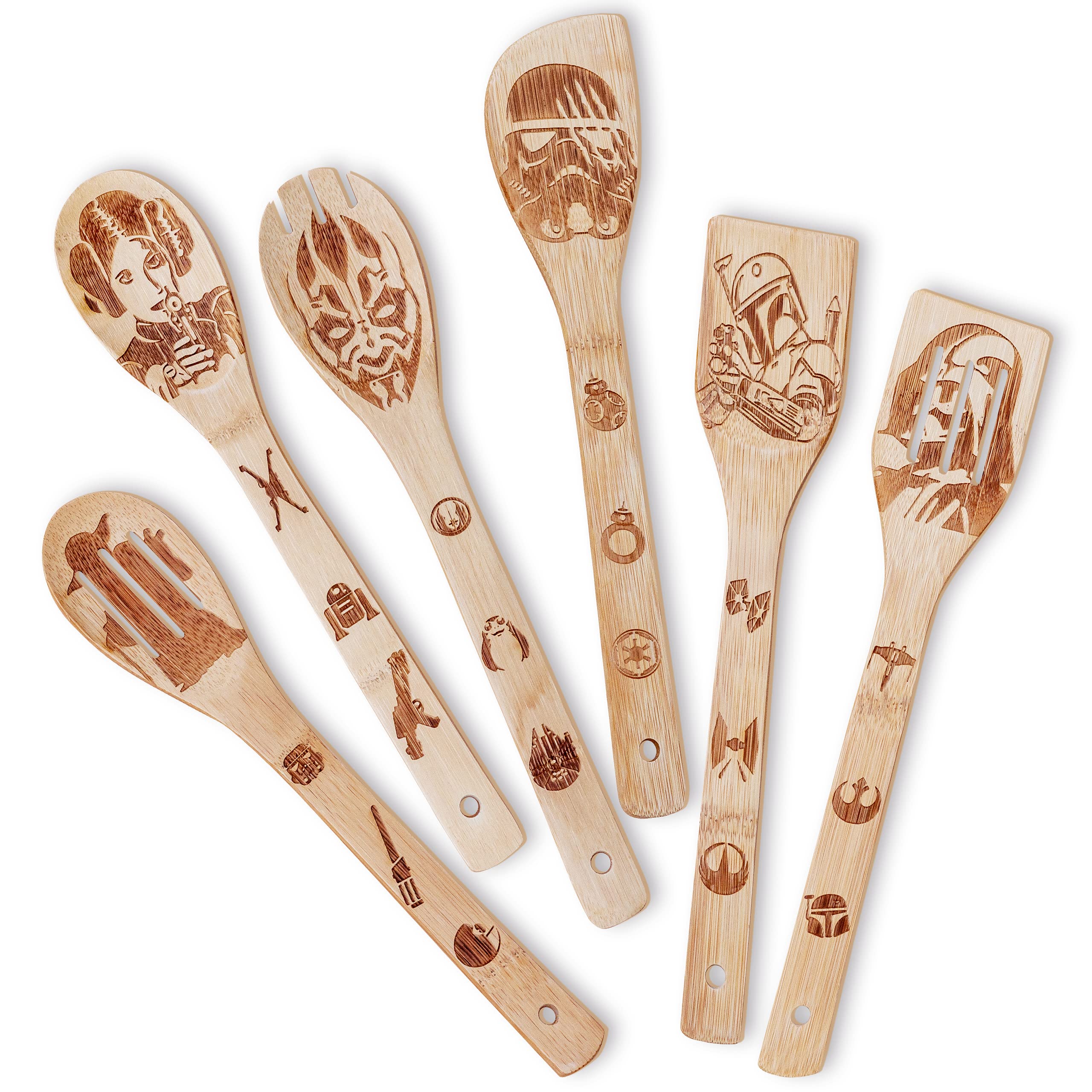 Star Wars Wooden Cooking Utensil Set - 6 Piece Kitchen Spoons & Spatula for Fans - Perfect Housewarming Gift for Men & Women - Ideal for Baking, Cooking, and Star Wars Themed Kitchens