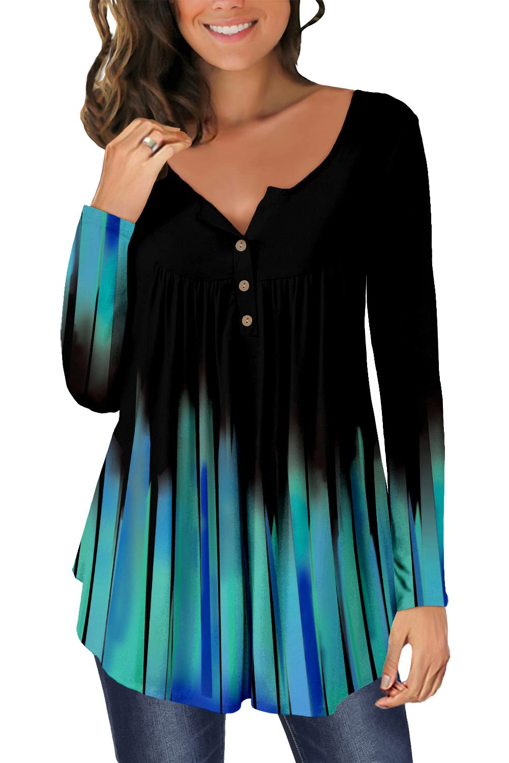 BETTE BOUTIK Women's Casual Henley Button Down Shirts - Long Sleeve & Sleeveless Flowy Tunic Blouses for Everyday Wear, Office & Outings