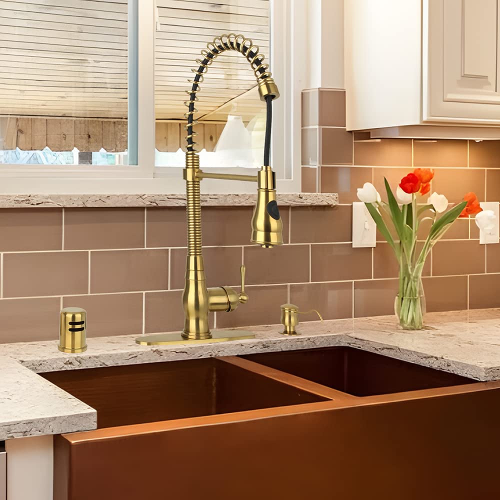 Akicon One-Handle Pull-Down Kitchen Faucet with Pre-Rinse Sprayer - High Arc Spring Spout for Modern Sink, Perfect for Washing Dishes, Filling Pots & Daily Kitchen Tasks
