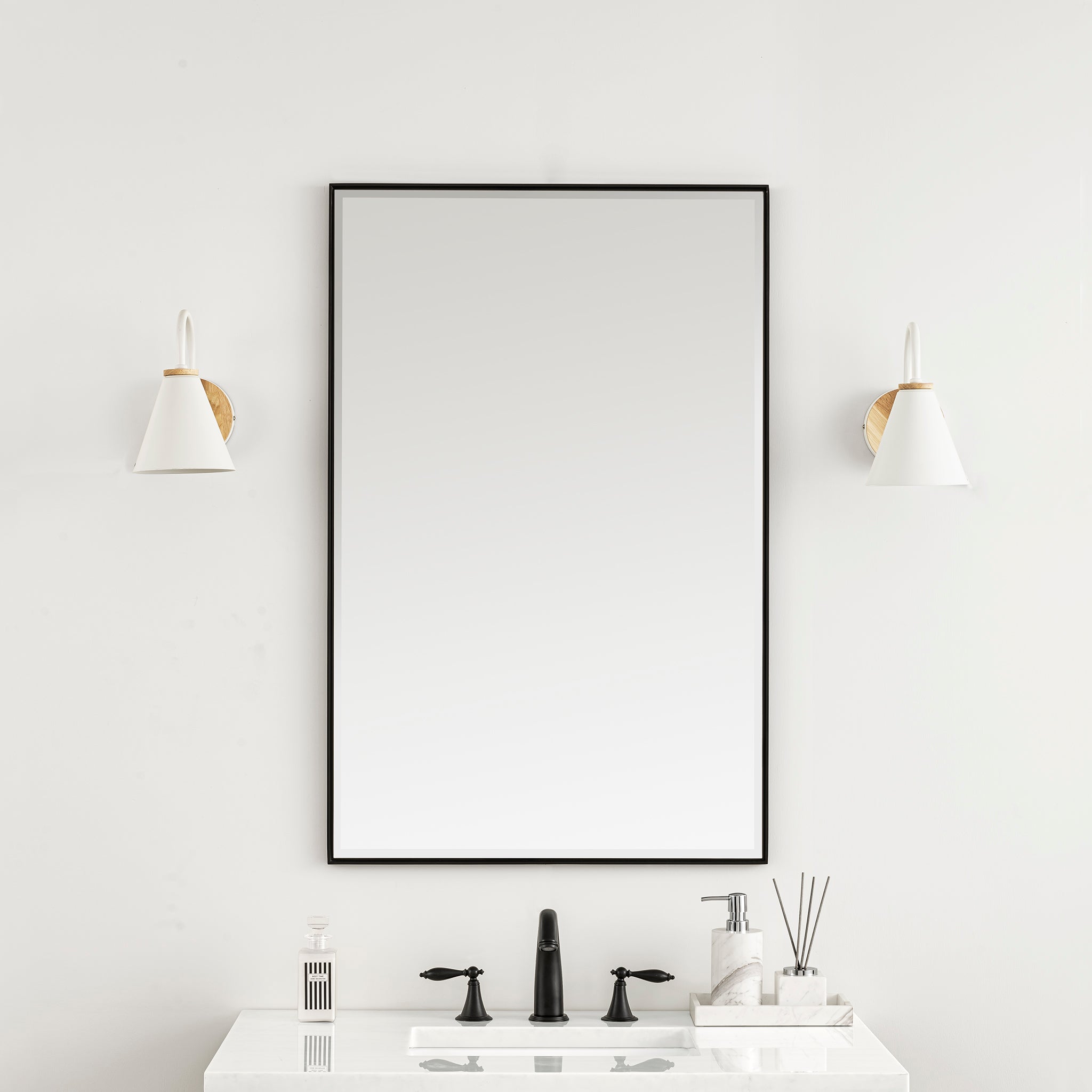 Rohe 26-Inch Wall Mirror in Matte Black - Modern Framed Bathroom Vanity Mirror for Home Decor & Makeup Application