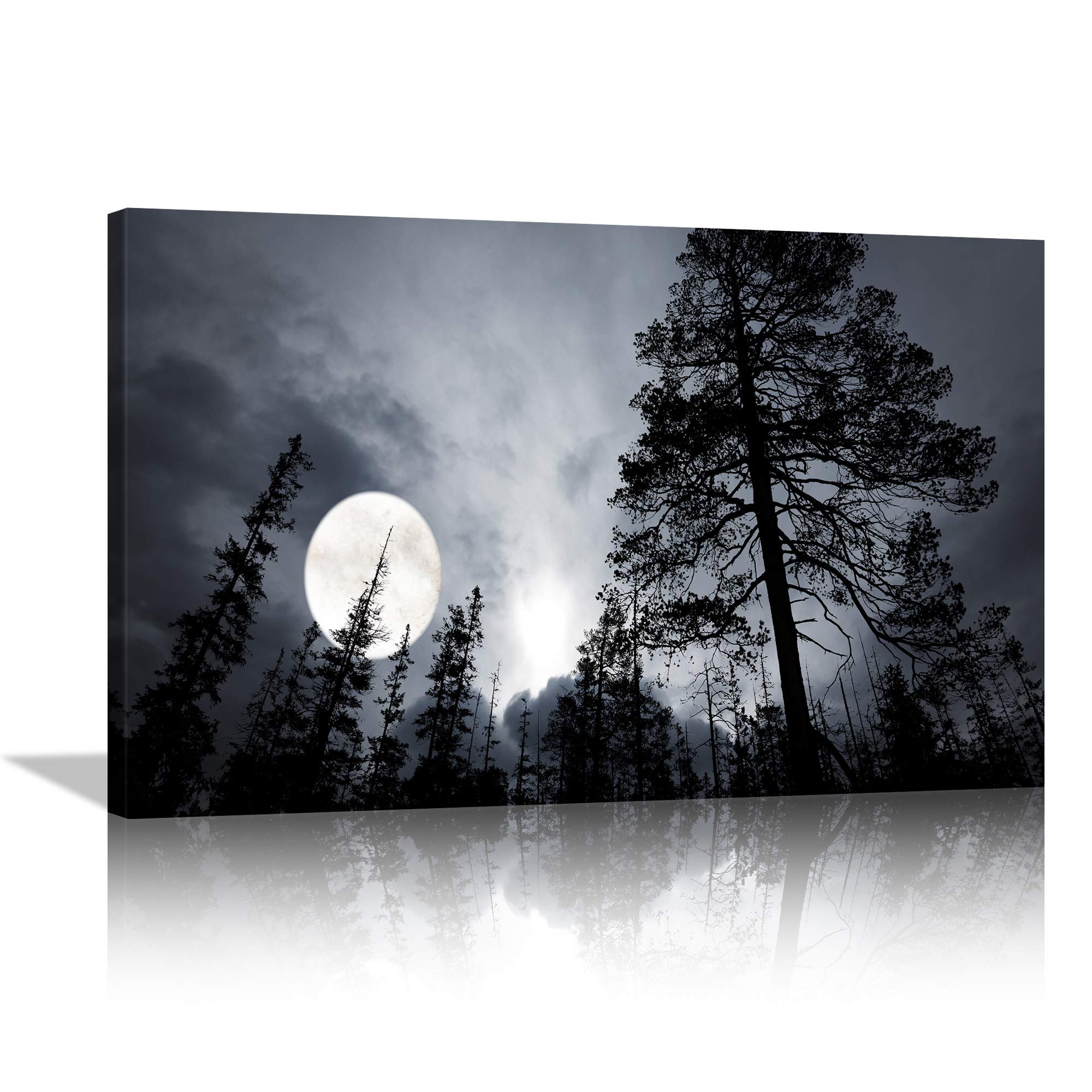 Large Forest Moon Canvas Wall Art - Framed Landscape Painting for Living Room & Home Décor | Ready to Hang | Nature-Themed Wall Decor for Bedroom, Office & Gift Ideas