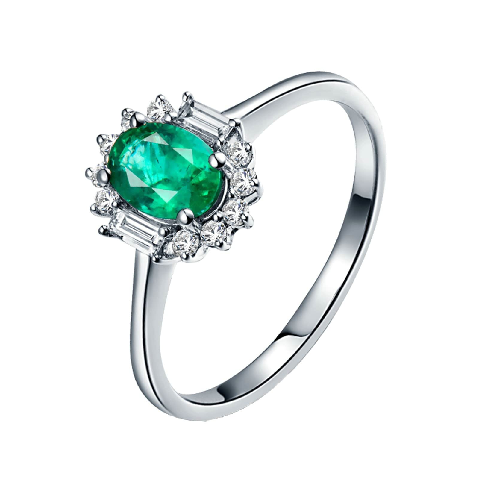18K White Gold Wedding Rings for Women - Unique Emerald Moissanite & Zirconia Engagement Band, 925 Sterling Silver Bridal Set - Perfect for Proposals, Anniversaries and Special Occasions