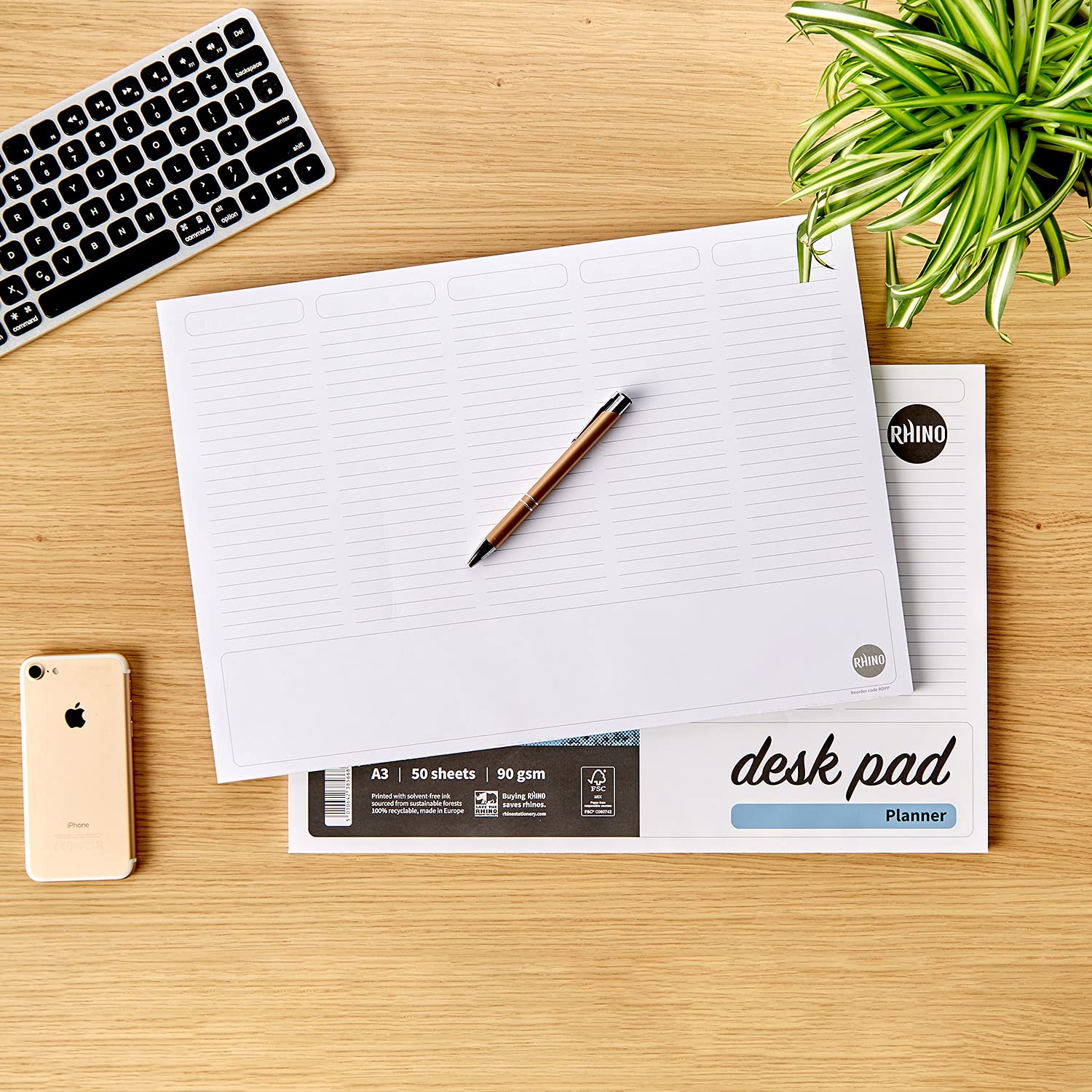 RHINO A3 Desk Pad - 50 Page 5 Column Planner with 90gsm FSC Certified Paper | Premium Office Desk Accessories for Productivity & Organization | Perfect for Daily Planning, Meeting Notes & Office Work