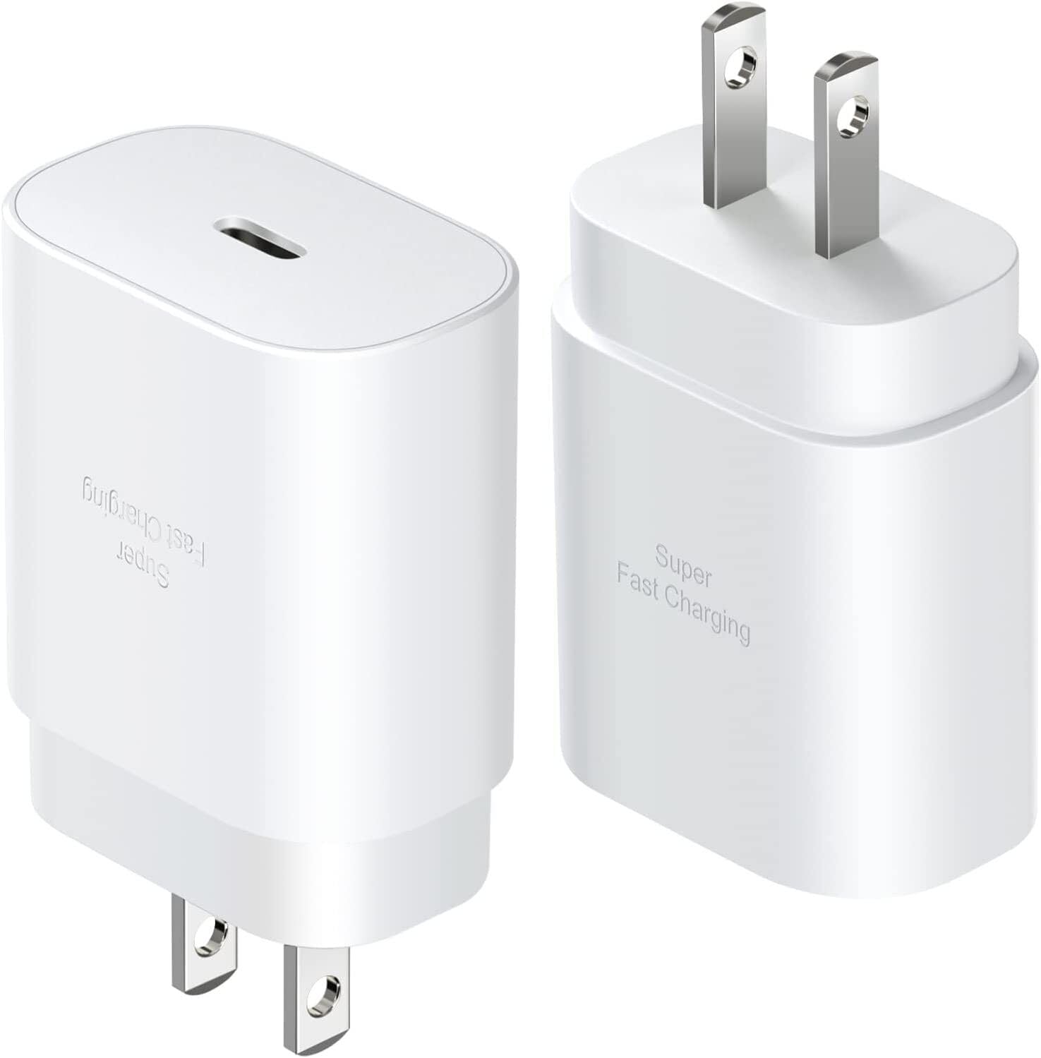 2-Pack Samsung 25W Super Fast Charging Wall Charger with USB-C PD - Compatible with Galaxy S24/S23/S22/S21/S20/S10 Plus, Note 8/9/10/20 Ultra - Fast Charger for Android Phones - Perfect for Travel, Home & Office Use