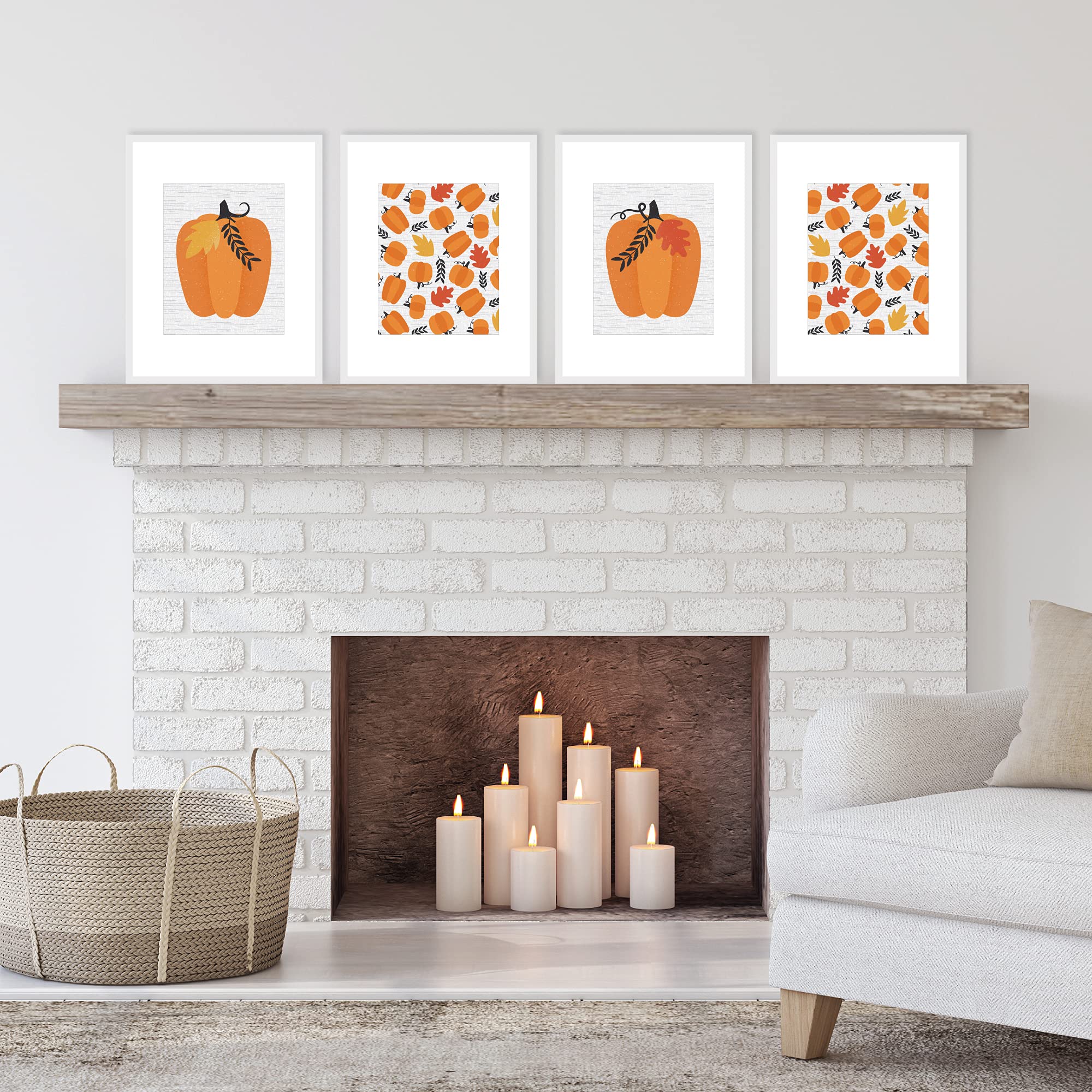 Big Dot of Happiness Fall Pumpkin Wall Art - Set of 4 Unframed 8x10 Inch Autumn, Halloween & Thanksgiving Decor - Linen Paper Prints for Seasonal Home, Office, and Party Decoration