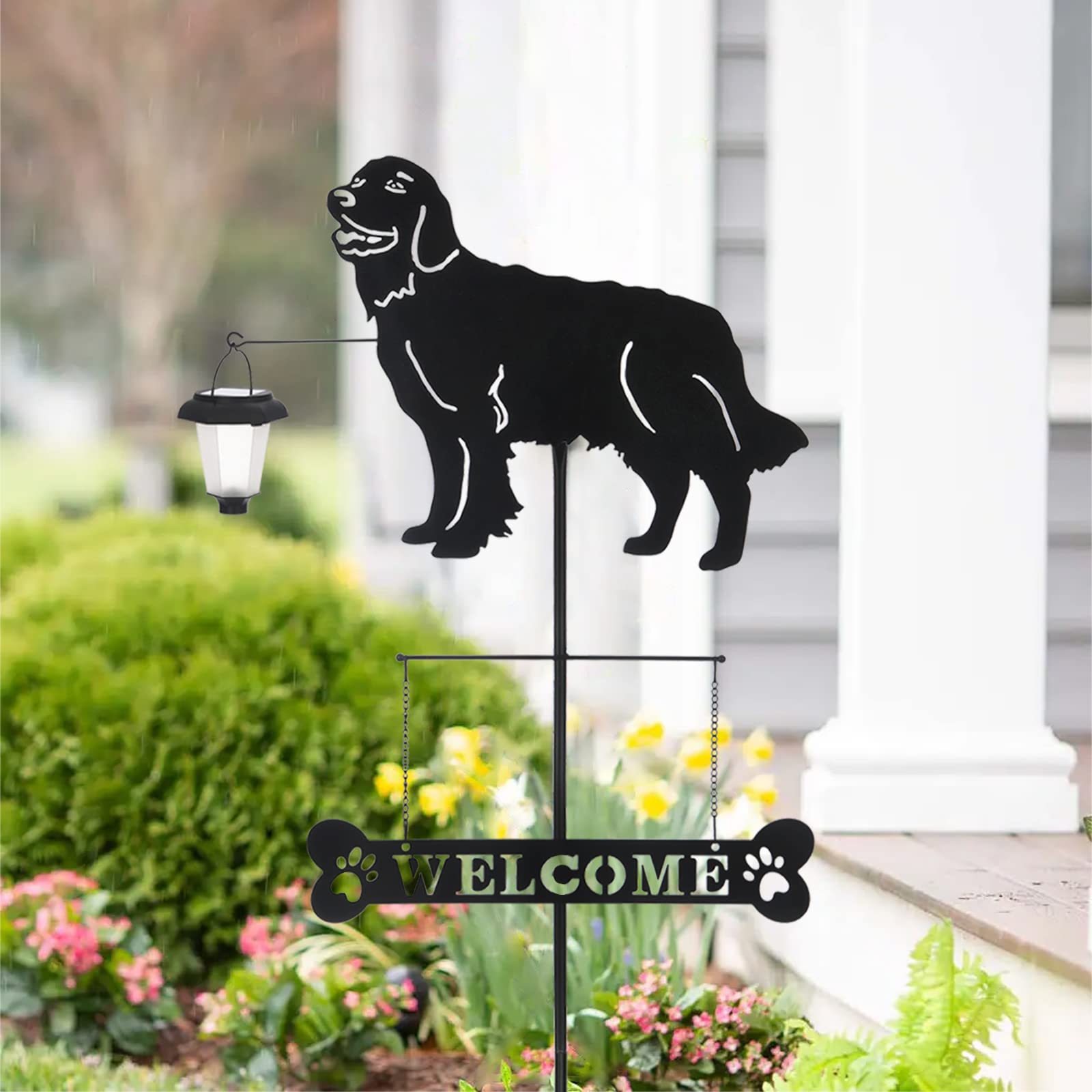 BAYN Solar Golden Retriever Garden Stakes - Decorative Lantern Dog Silhouette Welcome Sign for Outdoor Yard, Lawn, Patio & Pathway Decor | Solar-Powered Landscape Lighting for Gardens, Walkways & Driveways