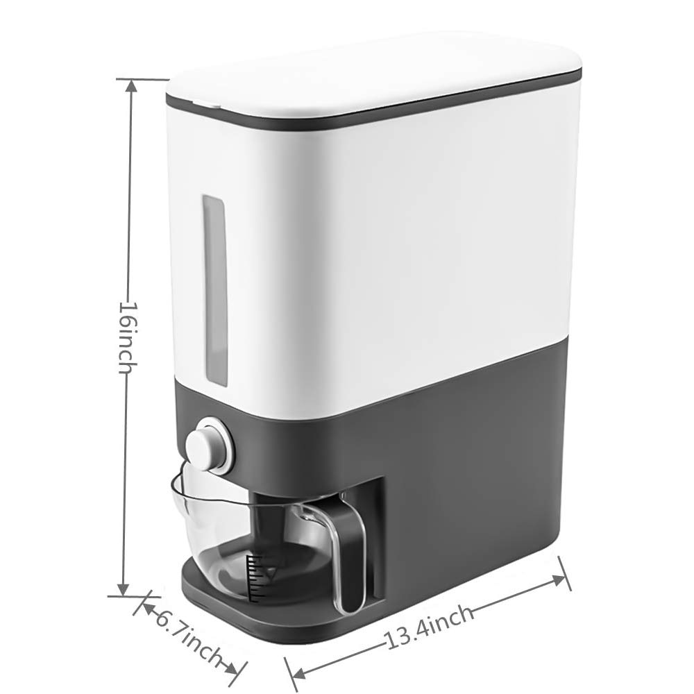 Premium Rice Dispenser & Grain Storage Container - 10L Large Airtight Dry Food Dispenser for Rice, Pasta, Cereal - Kitchen & Pantry Organization Solution (Gray) - Perfect for Meal Prep & Bulk Food Storage