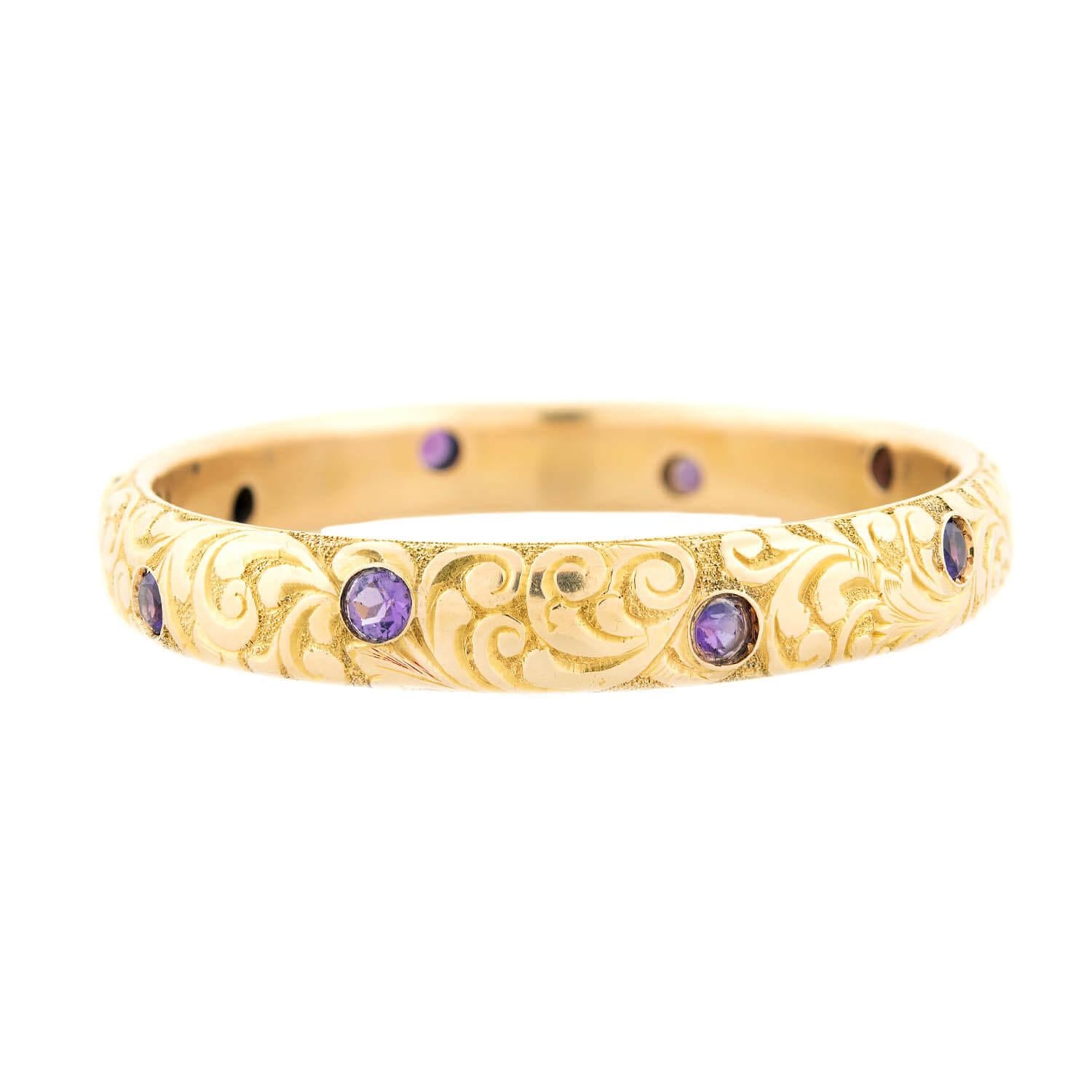 14K Gold Victorian Amethyst Carved Scroll Motif Bracelet - Elegant Jewelry for Weddings, Parties & Special Occasions
