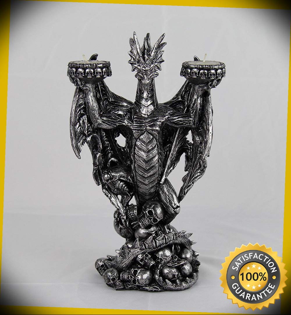 Dragon Skull Candelabra Tealight Holder - Gothic Decor Statue for Home, Halloween & Tabletop Display - Unique Collectible Figurine for Indoor Decor