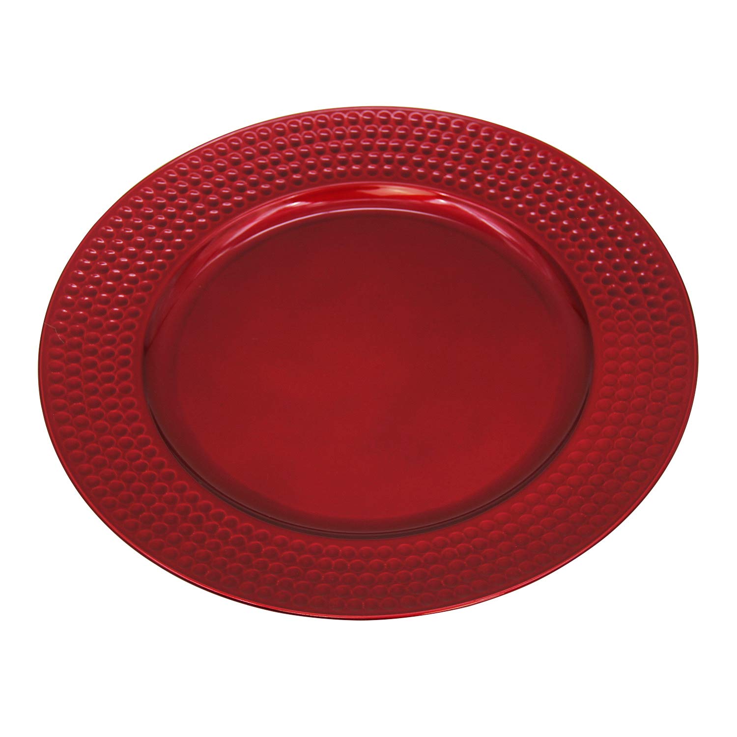 WELMATCH 12-Piece 13 Inch Round Red Plastic Hammer Edge Charger Plates - Elegant Wedding & Party Dinnerware for Table Decorations - Perfect for Bridal Showers, Banquets, and Special Events