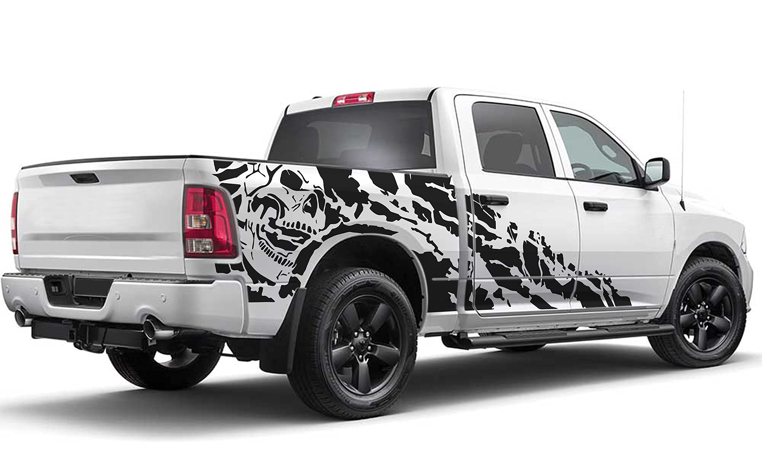 Dodge Ram 1500 Bed Nightmare Graphics Decals - Black Vinyl Truck Stickers for Customization | Perfect for Off-Road Enthusiasts & Truck Show Display