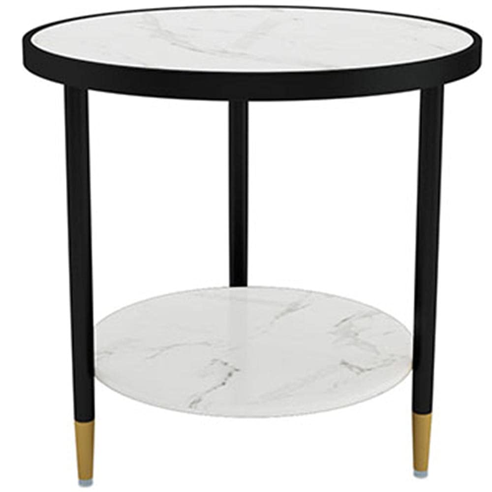 Luxury Round Coffee Table for Living Room & Balcony - White+Black 50x50x58cm