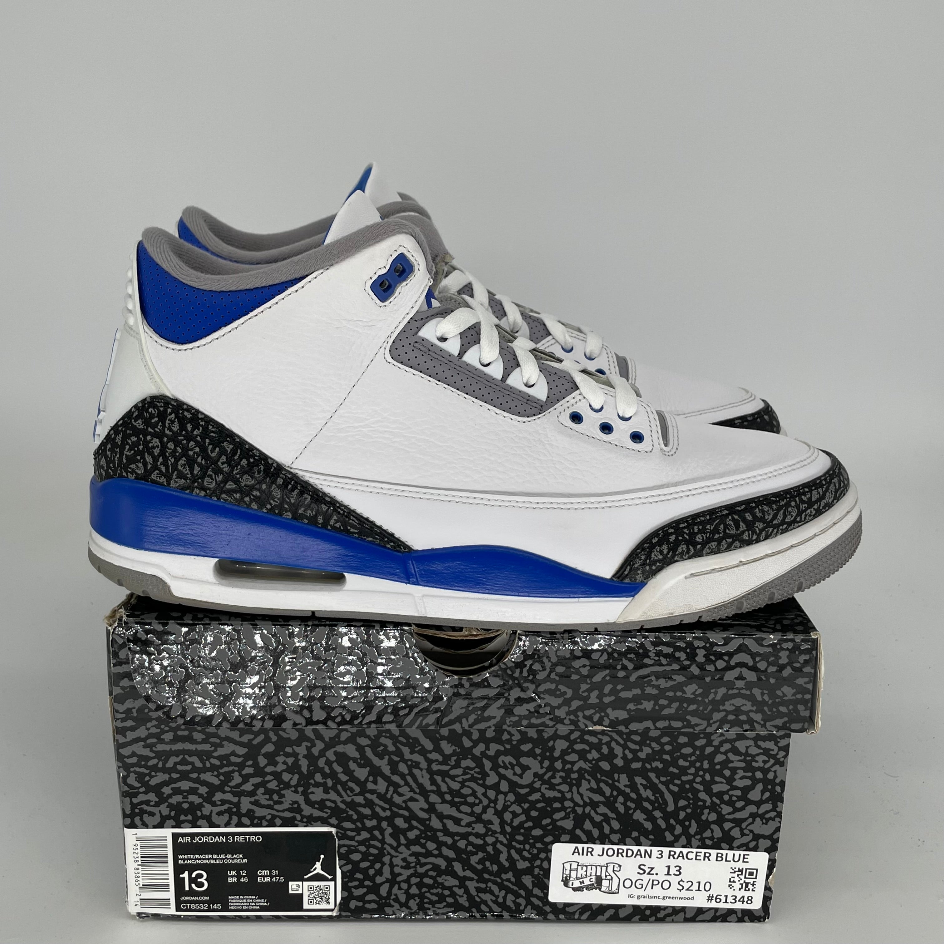 Air Jordan 3 Retro Racer Blue Men's Basketball Shoes Size 13 (CT8532-145) - Perfect for Sneaker Collectors & Casual Streetwear