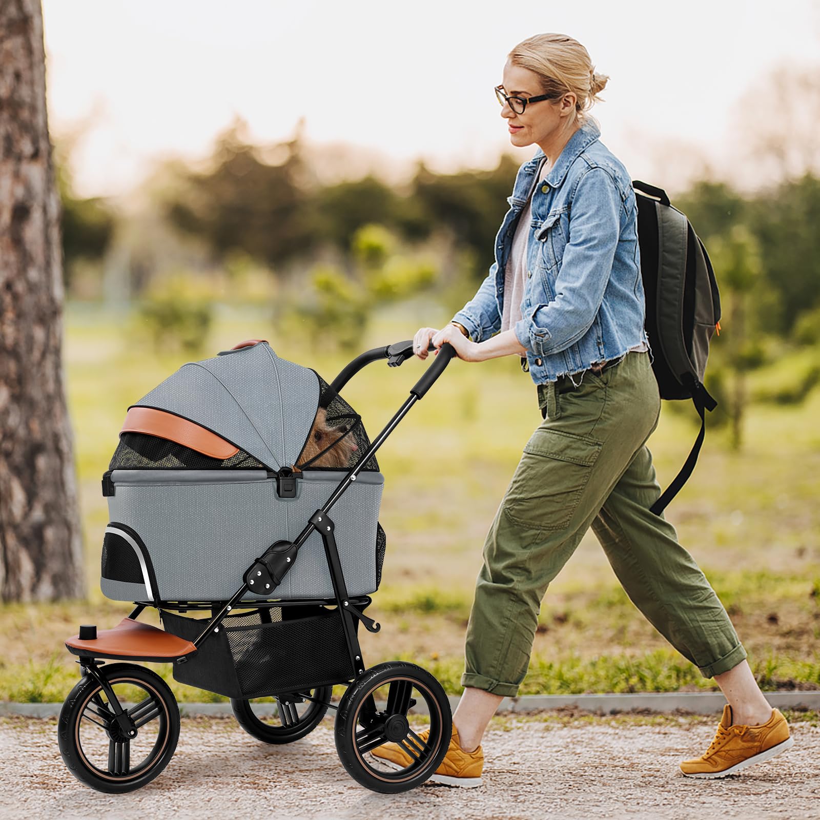 3-in-1 Pet Stroller for Small & Medium Dogs - Lightweight 3-Wheel Jogger with Detachable Carrier, Storage Basket & One-Button Fold | Perfect for Walking, Jogging & Vet Visits (Gray)