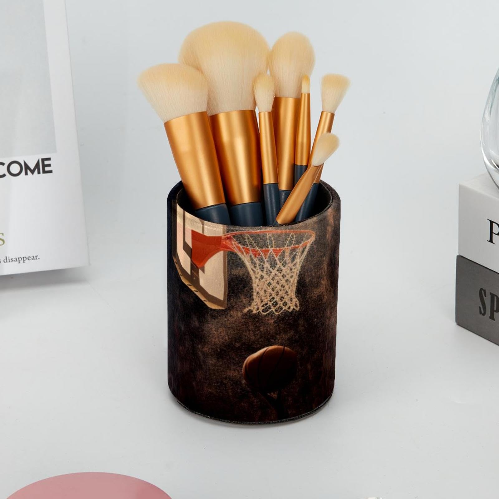 Basketball-Themed Pen Holder for Desk - 6 Slot Pen Organizer with Basketball Hoop Design - Perfect Desk Accessories for Office, School & Home Workspace Decor