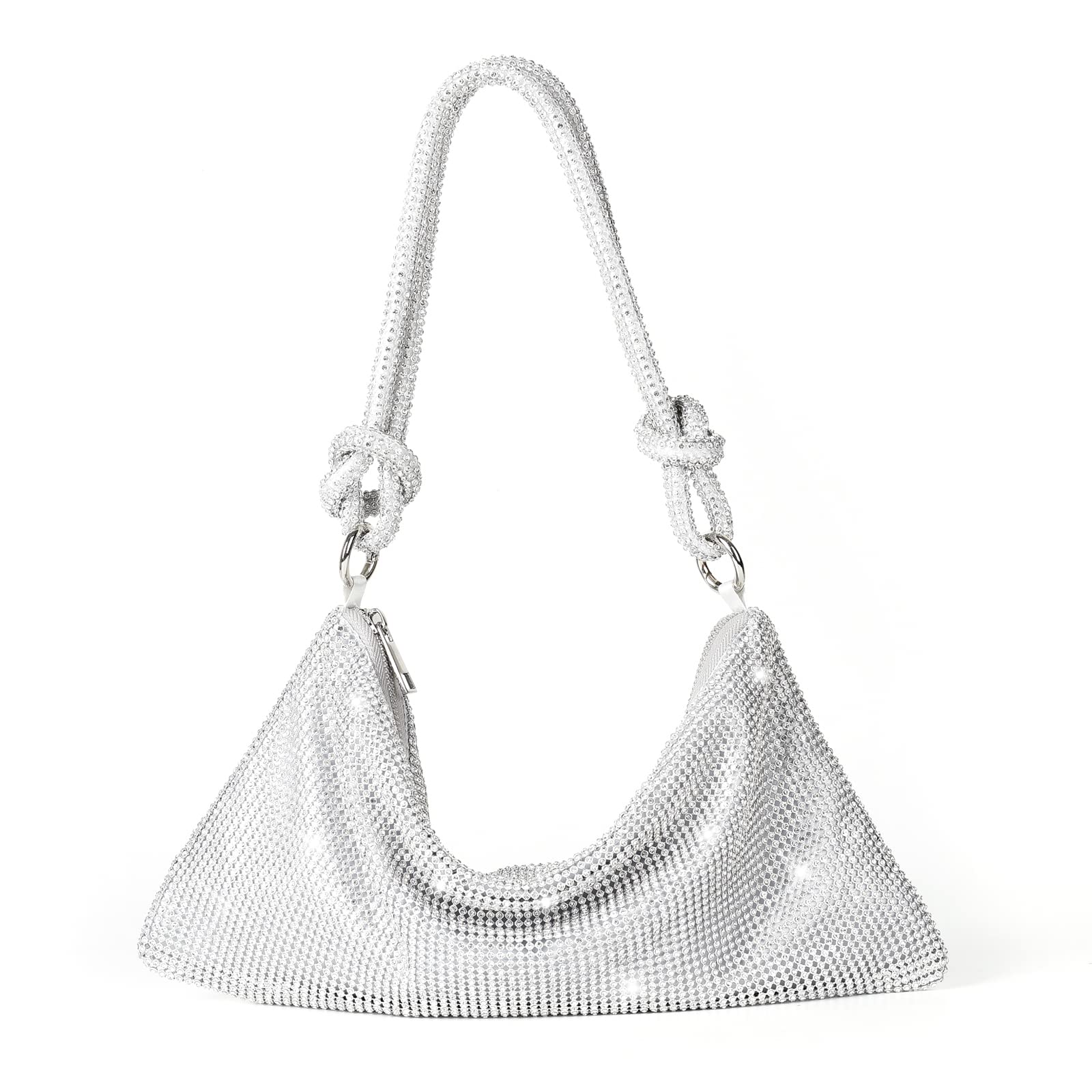 Sparkly Rhinestone Evening Handbag for Women - Chic Bling Hobo Bag & Shiny Silver Clutch Purse for Party, Wedding, Prom & Special Occasions
