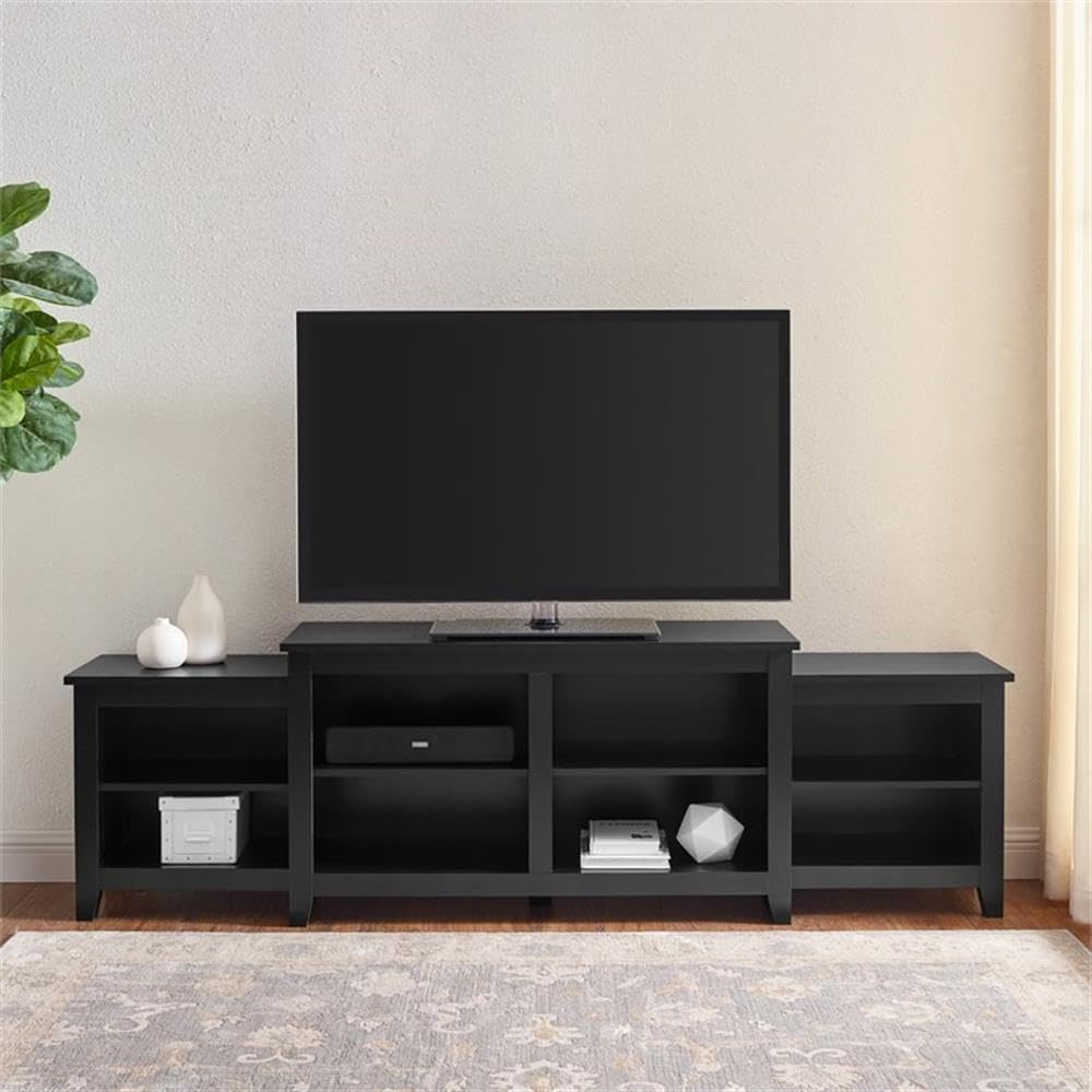 Walker Edison Lewis 3-Tier Open Storage TV Stand for TVs up to 50 Inches, Black - Perfect for Living Room, Bedroom & Home Theater Organization