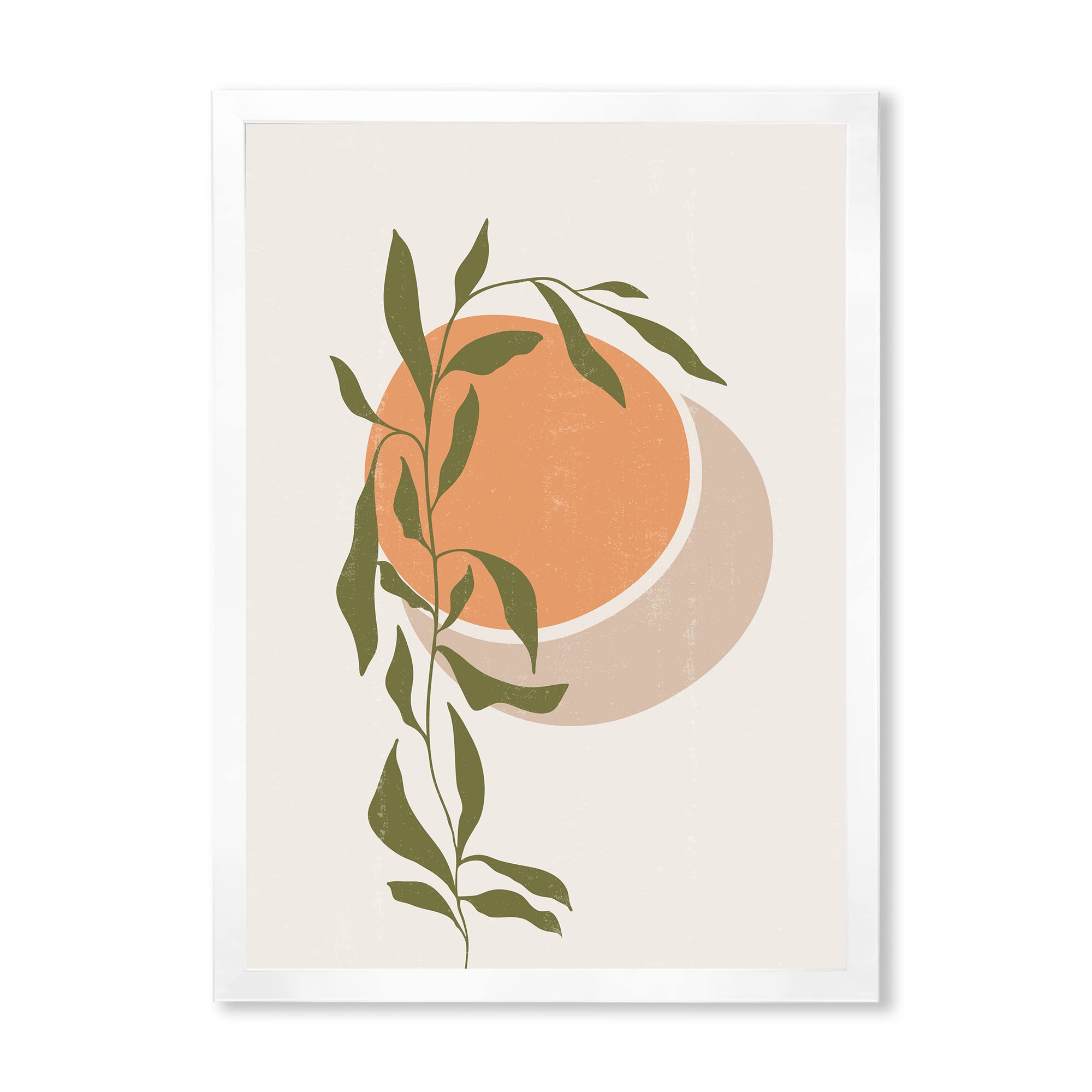 Abstract Orange Sun and Moon Tropical Leaf Modern Framed Wall Art - Home & Office Decor for Living Room, Bedroom, or Gift