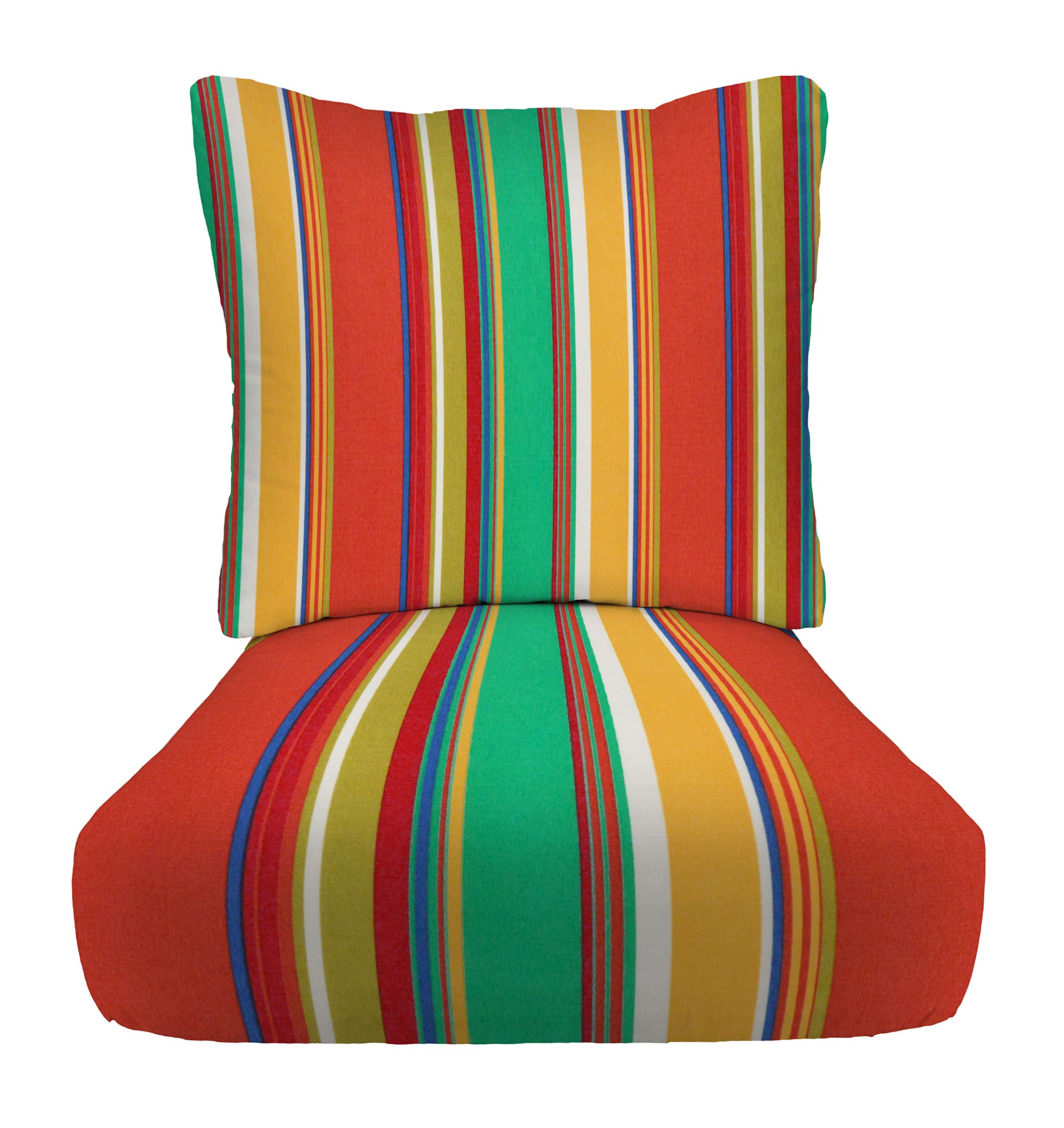 RSH DECOR: 24” x 27” Deep Seating Cushion with Pillow Back - All-Weather Waterproof & Fade-Resistant Outdoor Chair Cushion Set - Bright Colorful Stripe Spun Fabric - Perfect for Patio, Deck, Poolside & Garden Furniture