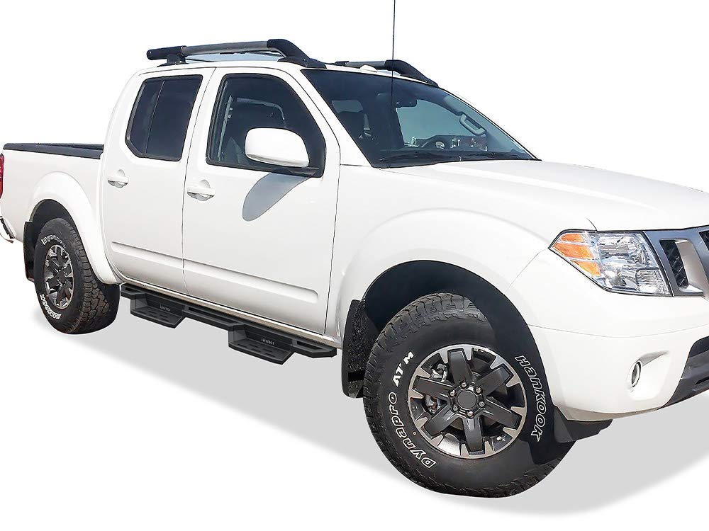 APS Black Drop Steps Running Boards Compatible with Nissan Frontier 2005-2024 Crew Cab - Heavy Duty Nerf Bars for Off-Road & Daily Driving Protection