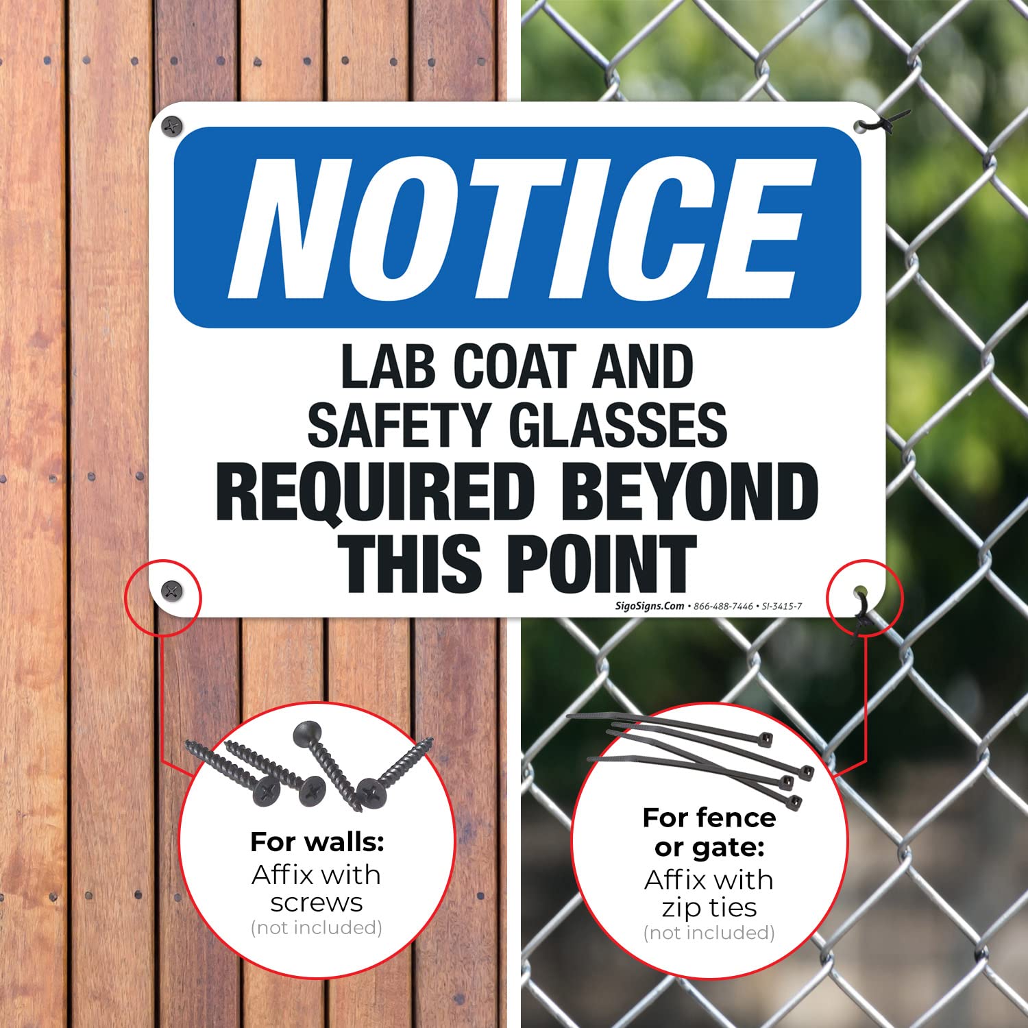 OSHA Compliant Lab Coat & Safety Glasses Required Sign - 10x7 Inch Rust-Free Aluminum Safety Sign - Fade Resistant for Indoor/Outdoor Use - Made in USA - Perfect for Laboratories, Hospitals & Industrial Workplaces
