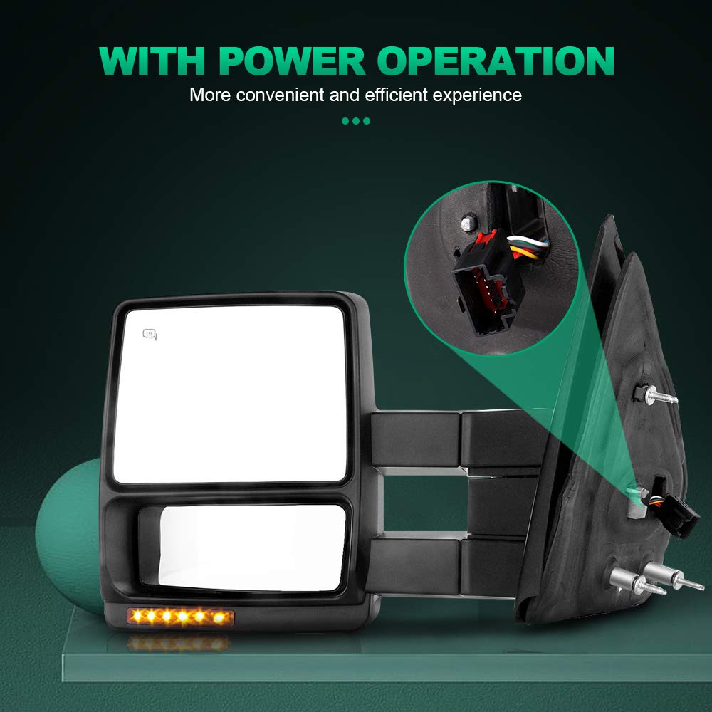AUTOMUTO Power Adjustable Heated Towing Mirrors - Driver & Passenger Side, Folding, Black Housing, Turn Signal & Puddle Light, Chrome Accents - Compatible with Ford F-150 2004-2015 | Perfect for Towing, Off-Roading & Enhanced Visibility
