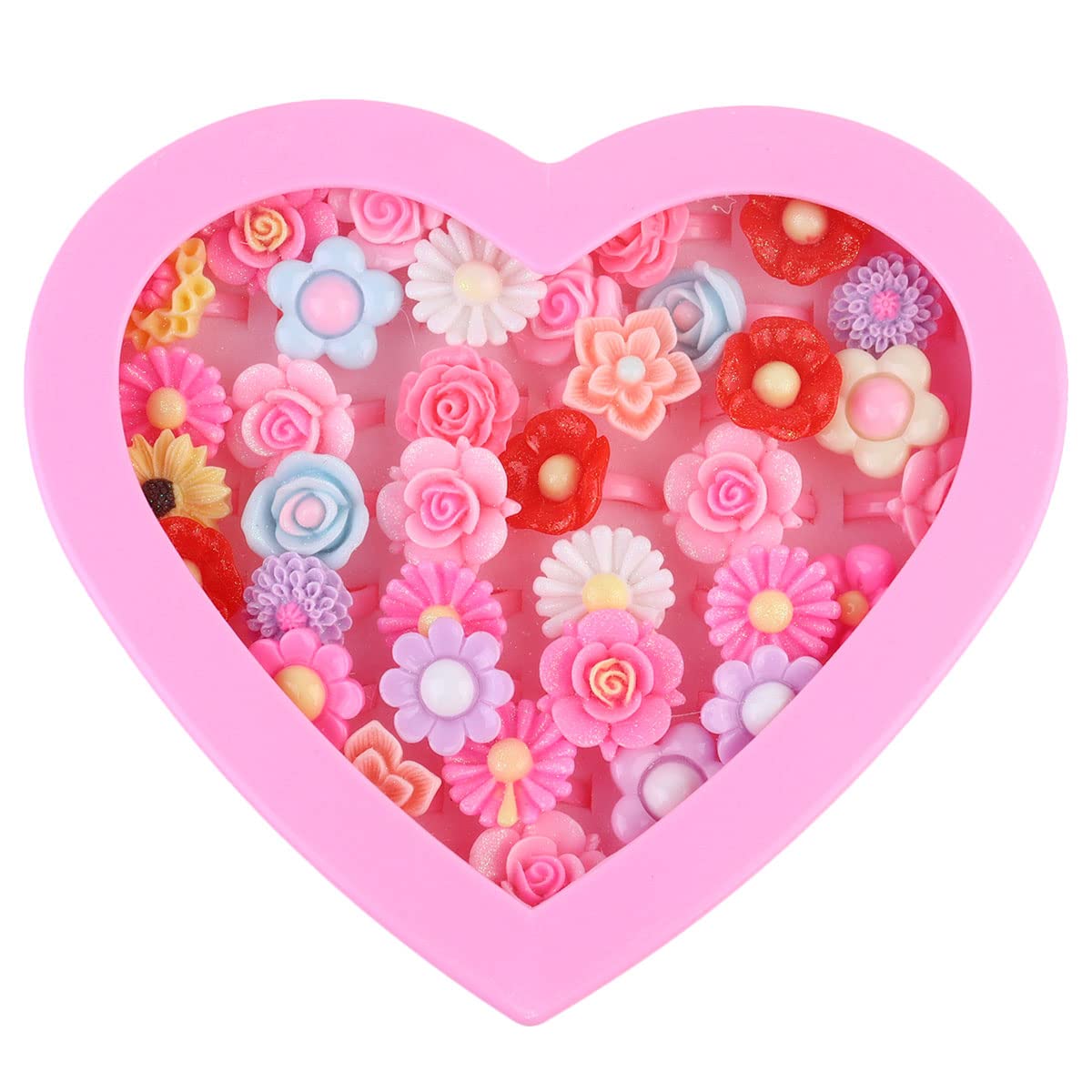 KESYOO 36PCS Girls Jewelry Set - Cartoon Flower Rings for Pretend Play, Dress Up & Party Favors | Mixed Style Plastic Rings Toys for Kids Birthday Gifts & Role Play Accessories