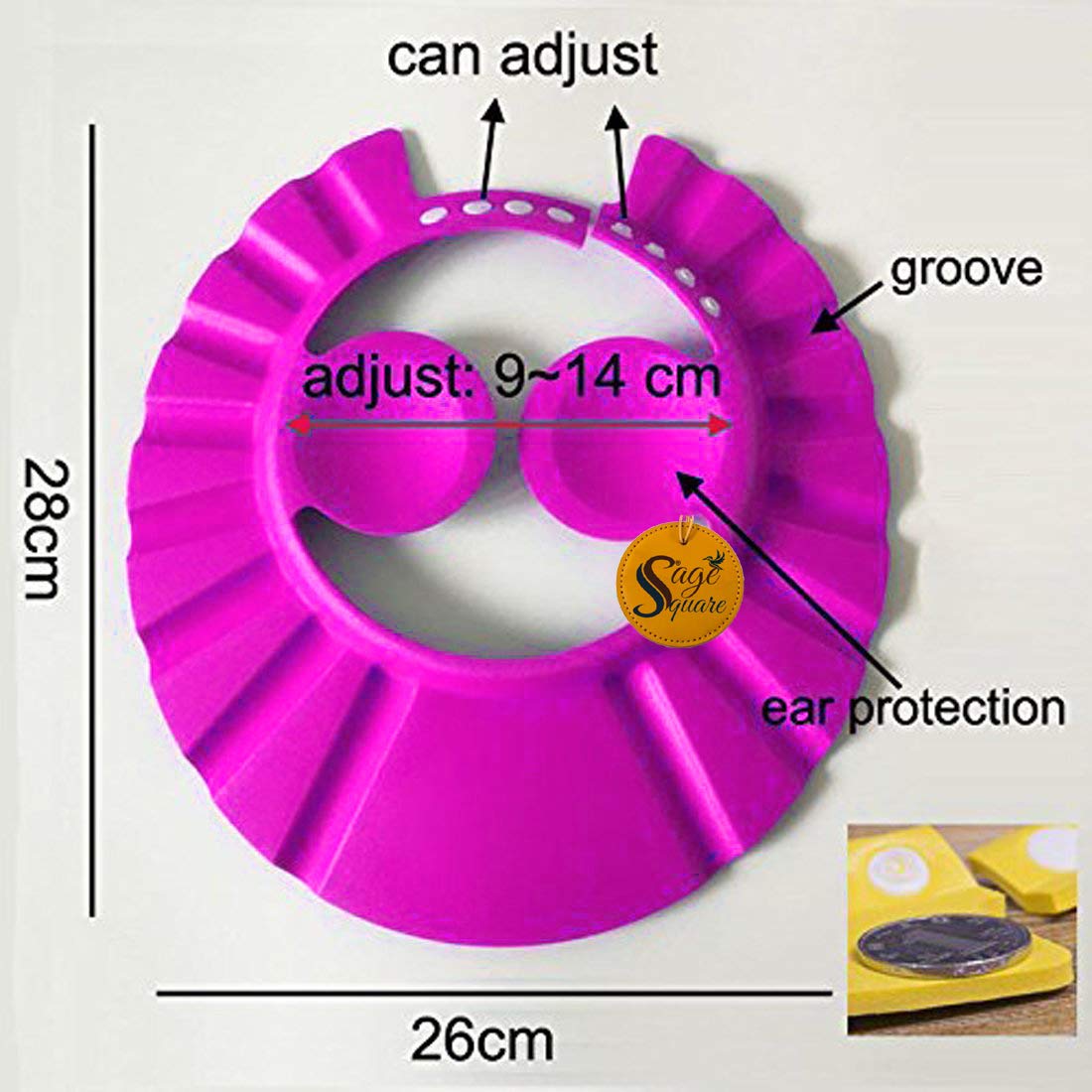 Sage Square Adjustable Baby Shower Cap with Soft Ear Protector - Safe Bathing Hat for Infants & Toddlers (Pink, Pack of 1) | Perfect for Gentle Hair Washing, Bath Time & Sensitive Ears