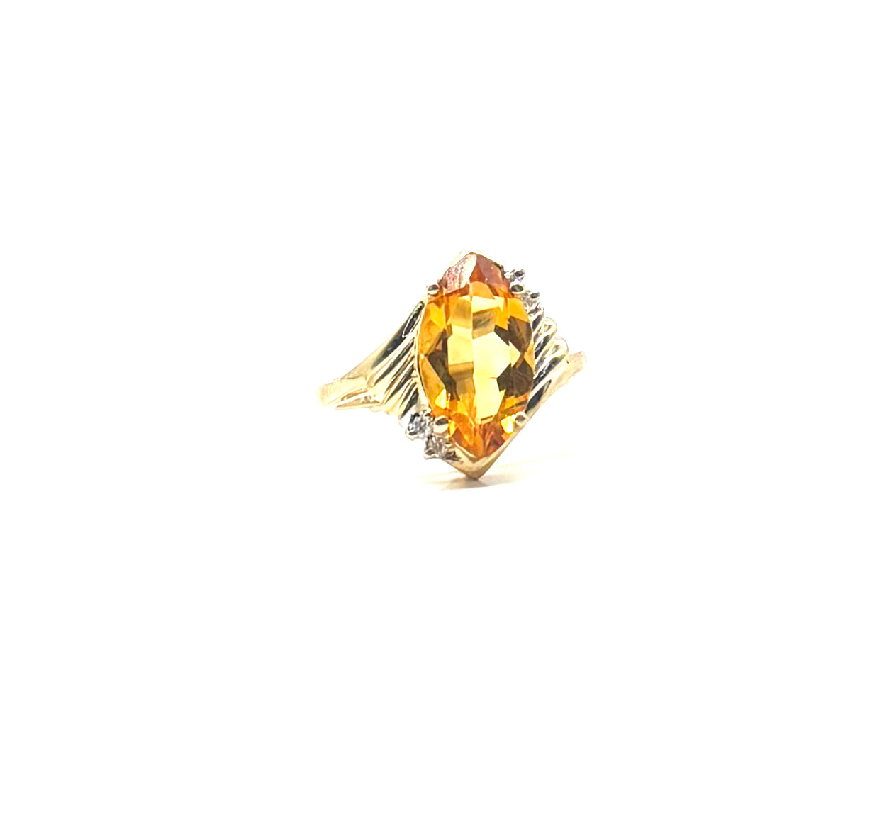 Exquisite Marquise Citrine & Diamond Ring – 14K Gold Vintage Jewelry for Women, Perfect for Engagement, Anniversary & Special Occasions
