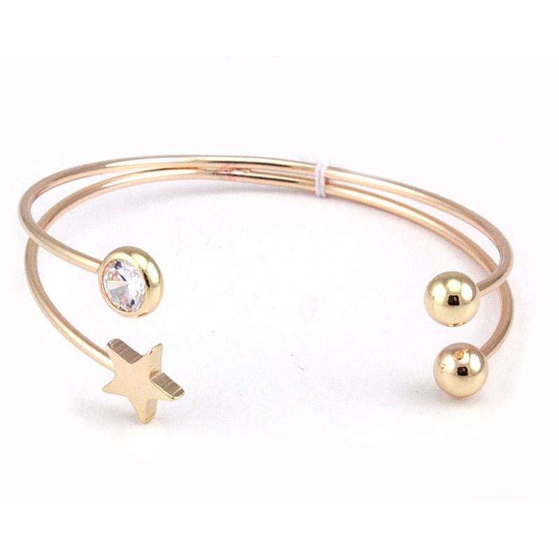 Crystal & Star Cuff Bracelet - Elegant Boho Jewelry for Women, Trendy Handmade Adjustable Bangle - Perfect for Parties, Weddings, and Everyday Wear