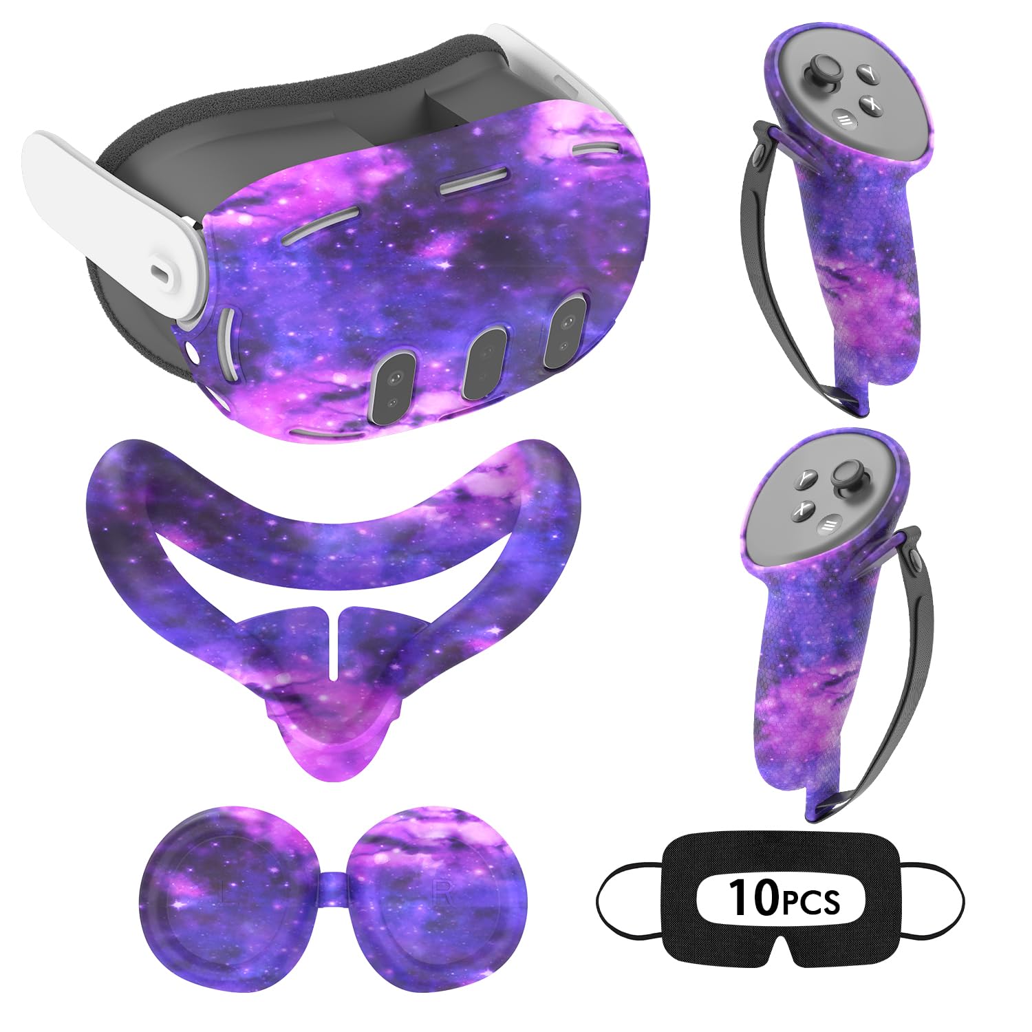 Relohas Deluxe 5-in-1 Silicone VR Accessories Set for Meta Quest 3 - Protective Case, Controller Grips, Shell Cover & Face Cover - Perfect for Gaming, Christmas Gifts & Halloween Cosplay (Galaxy Purple)