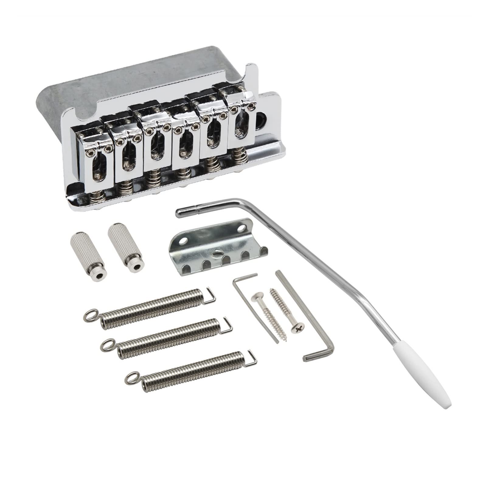 2 Post Point Guitar Locking Tremolo Bridge System - 14mm Thick Block for ST Style Electric Guitars (Chrome) | Perfect for Upgrades & Professional Performances