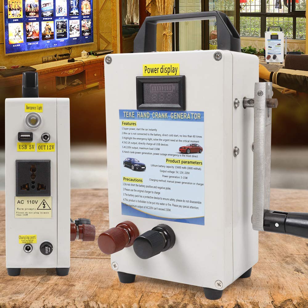 150W Emergency Hand Crank Generator - Portable Manual Dynamo Power Supply with USB & Vehicle Charging | Perfect for Outdoor Camping, Emergency Power Backup & Off-Grid Survival