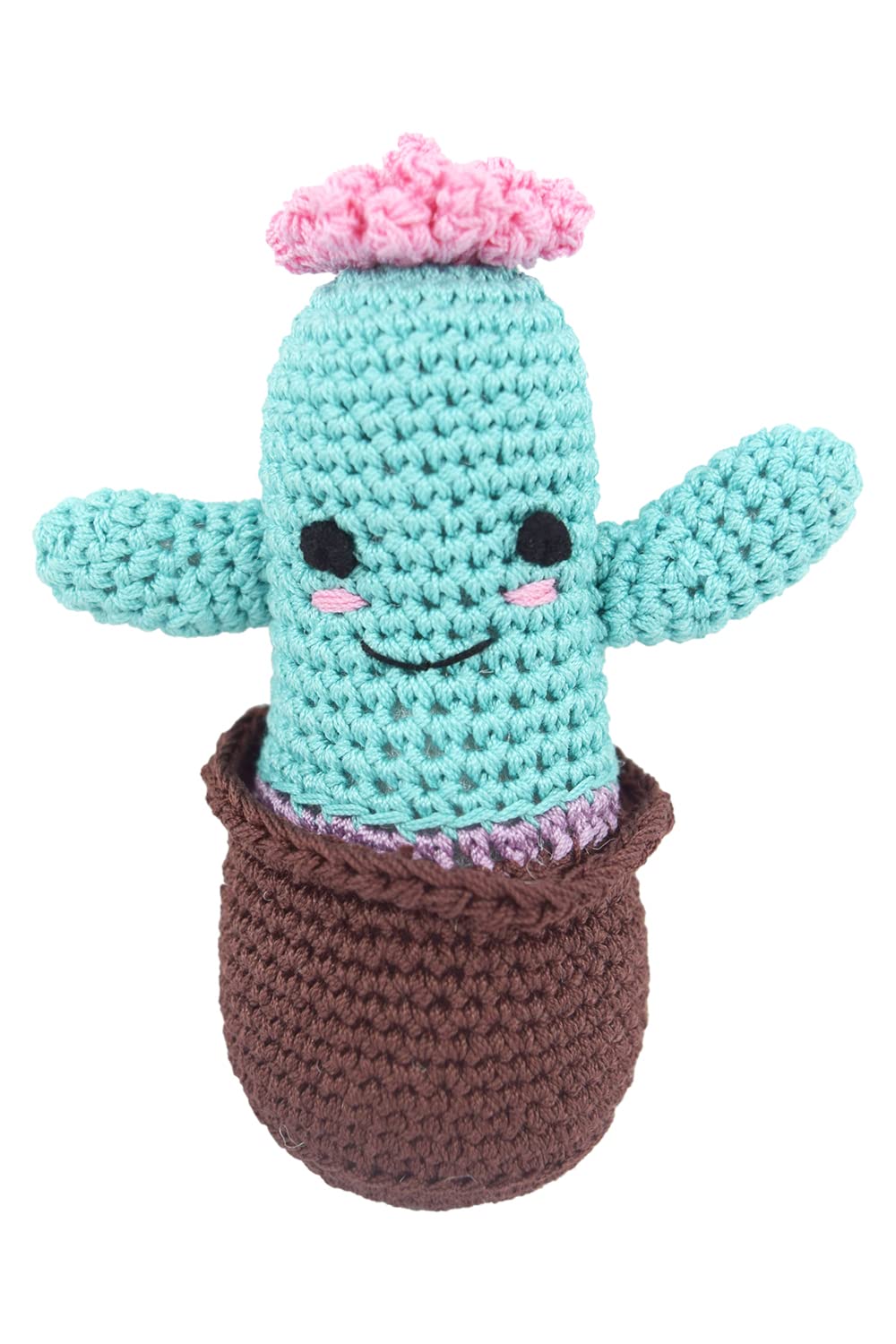 Organic Cotton Crochet Squeaky Dog Toy for Small Dogs - Cactus Teeth Cleaning Chew Toy | Puppy Dental Care & Interactive Playtime for Indoor/Outdoor Use