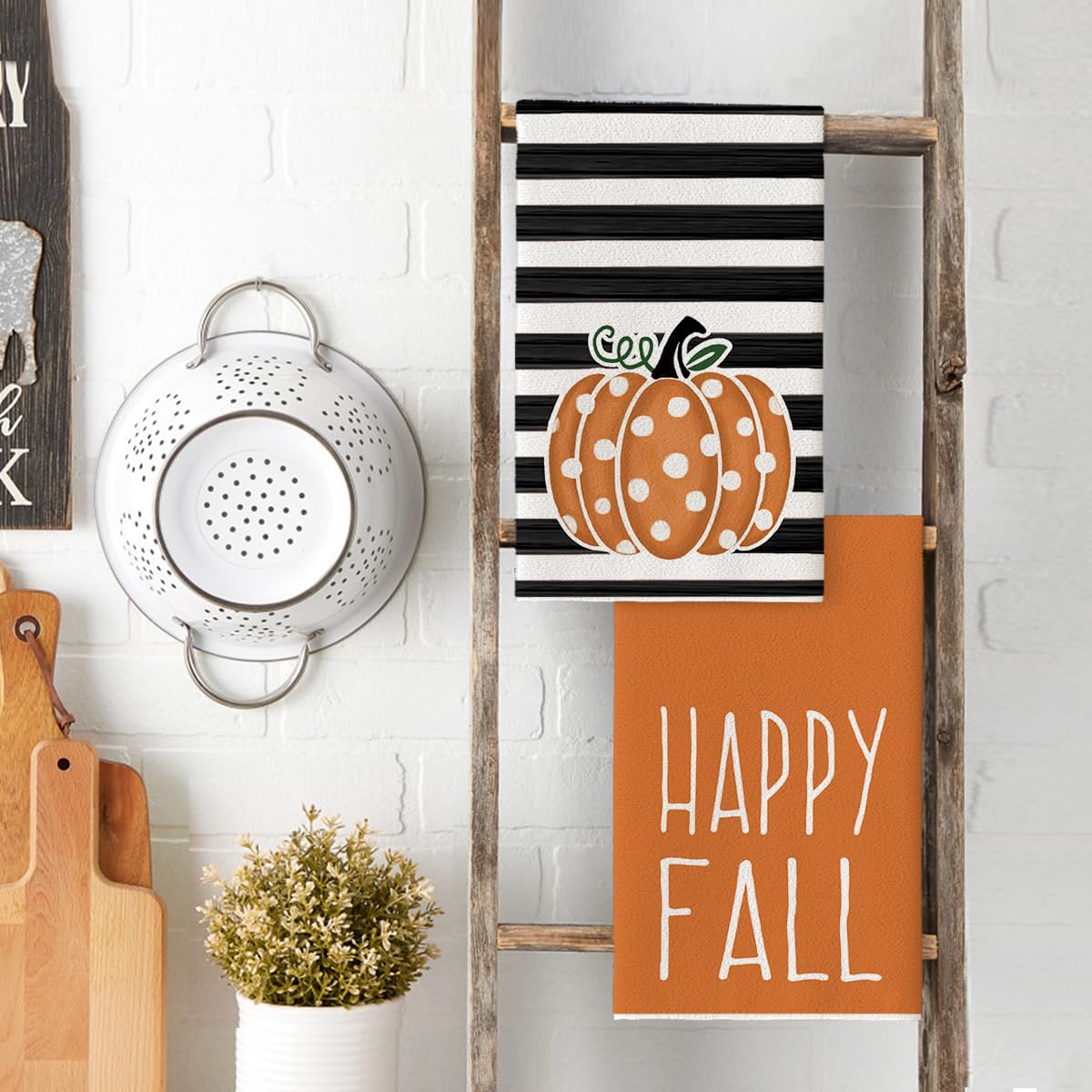 Artoid Mode Stripes & Polka Dot Hello Pumpkin Fall Kitchen Towels - Set of 4 Farmhouse Dish Towels (18x26 Inch) with Maple Leaves Design | Perfect for Autumn Decor, Thanksgiving Dinner, and Farmhouse Style Kitchens