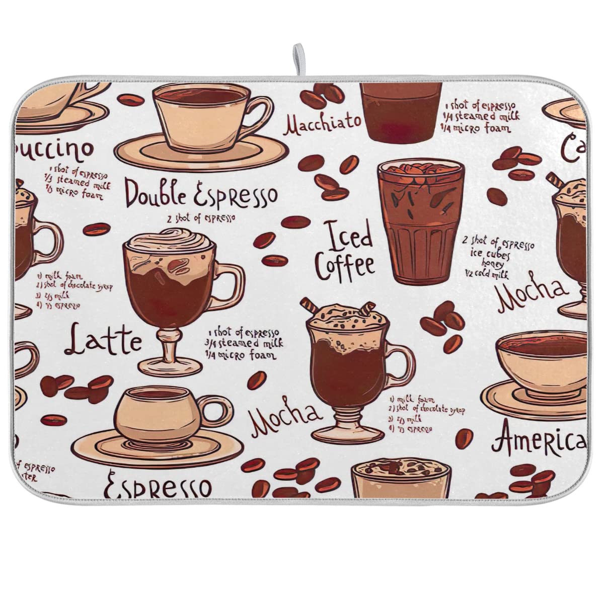 Stylish Coffee Pattern Microfiber Placemats Set - 16x24 Inch Washable Cup Mats for Coffee Bars, Cafes & Home Kitchens - Perfect for Coffee Shops, Breakfast Nooks & Dining Tables