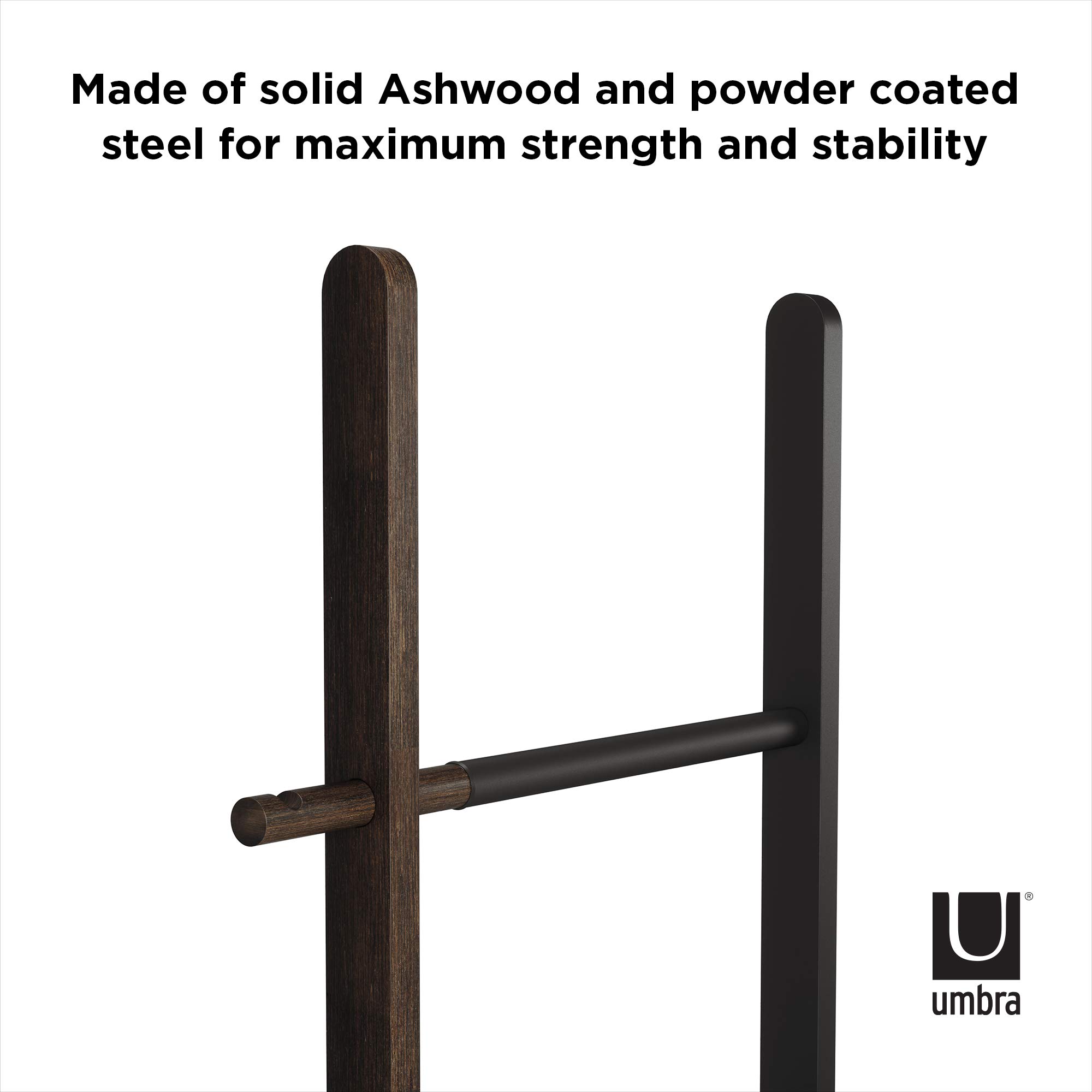 Umbra Hub Ladder - Expandable Freestanding Clothing Rack, Bathroom Towel Holder & Clothes Organizer in Black/Walnut - Perfect for Bedroom, Laundry Room & Small Space Organization