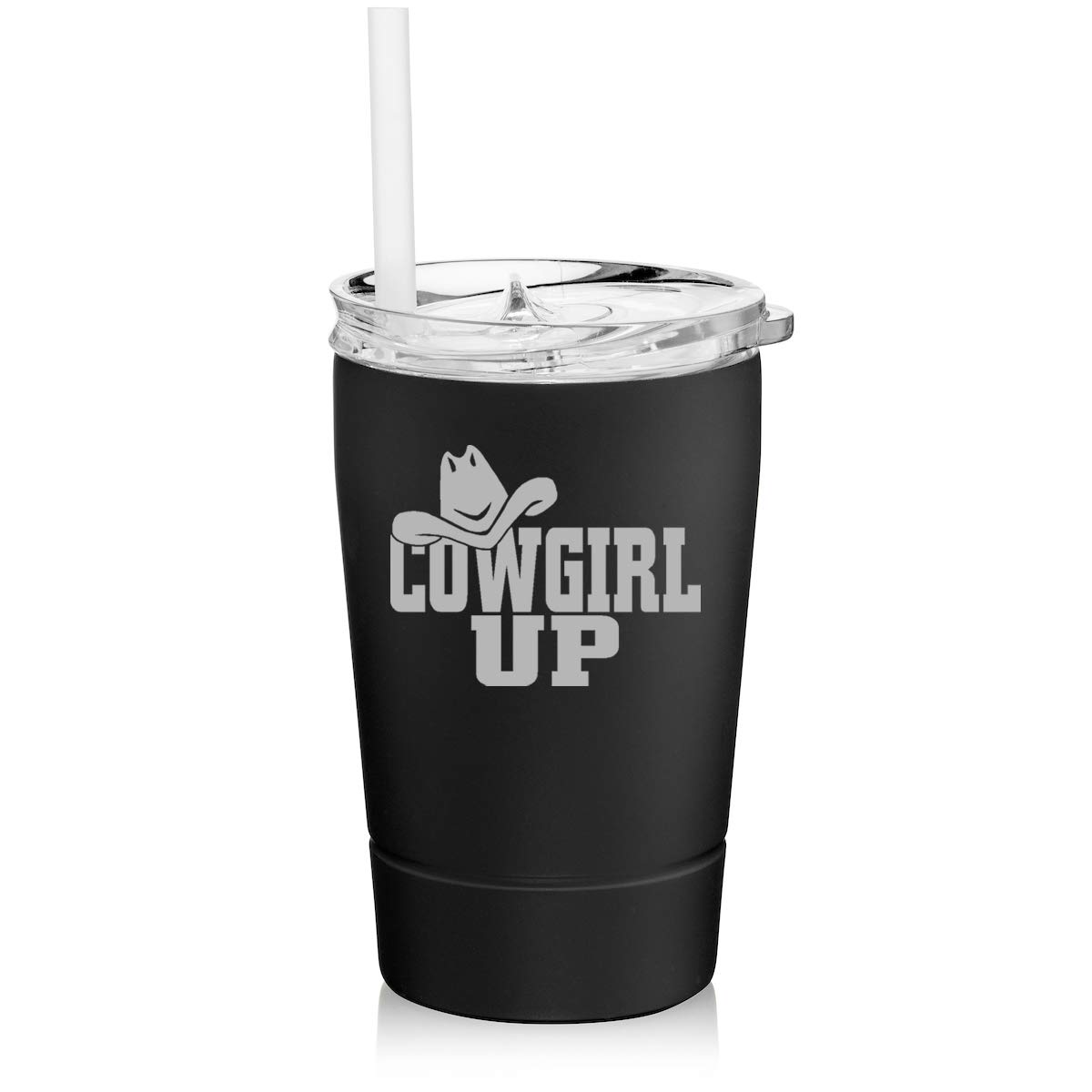 12 oz Double Wall Stainless Steel Vacuum Insulated Tumbler with Straw - Cowgirl Design Coffee Travel Mug for Hot & Cold Drinks - Perfect for Office, Gym, Hiking and Outdoor Adventures (Black)