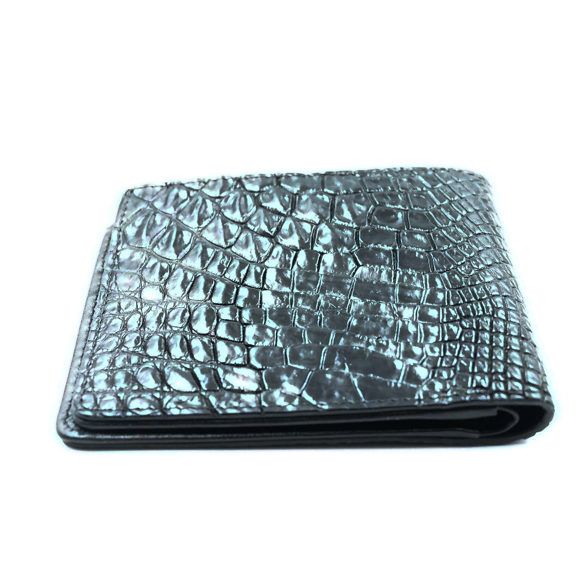 Genuine Black Crocodile Leather Men's Bi-Fold Wallet - Premium Slim RFID Blocking Billfold for Everyday Carry & Business Use