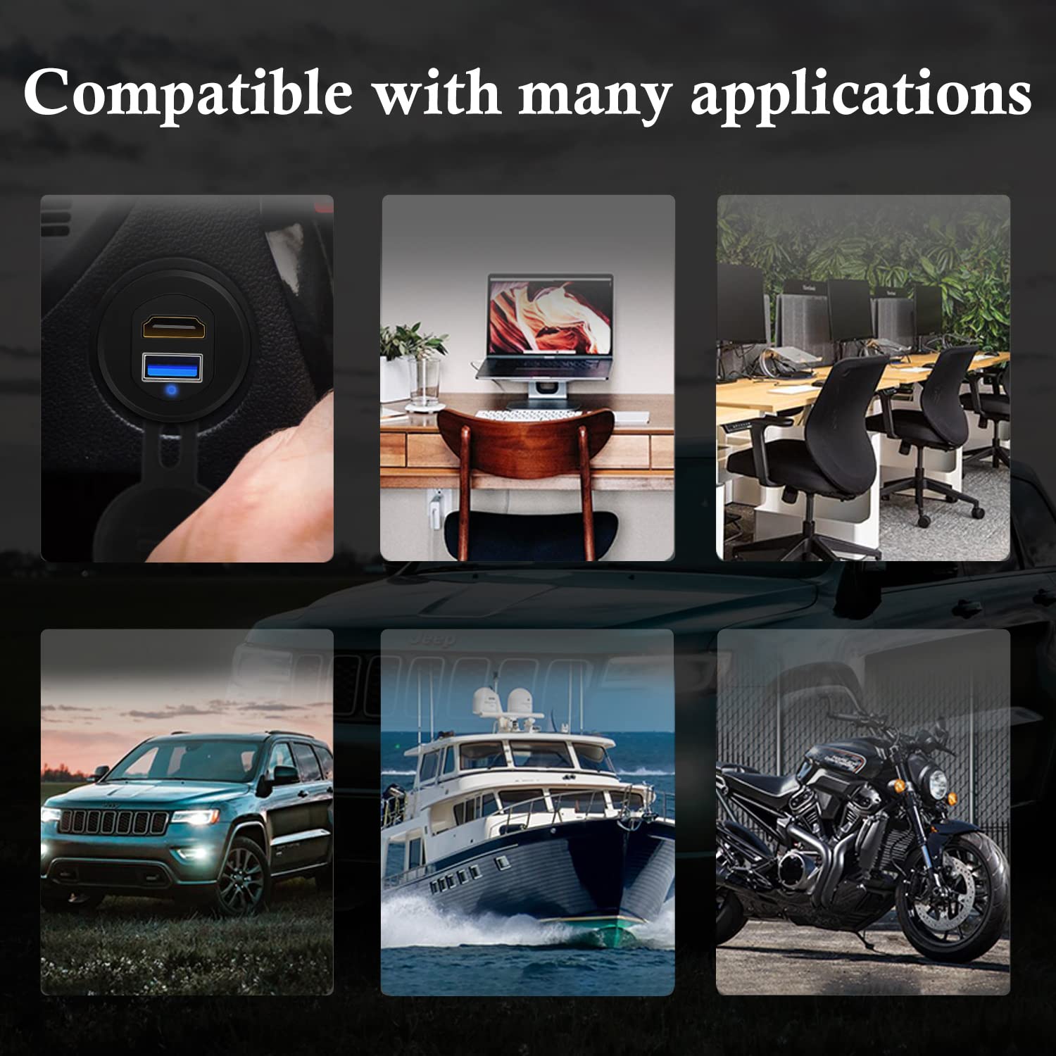 BATIGE USB 3.0 HDMI Car Mount Flush Port Cable - Alloy Shell HDMI USB 3.0 Dash Panel Extension with LED Indicator for Car, Boat, Motorcycle (3ft) - Perfect for In-Vehicle Entertainment & Navigation Systems