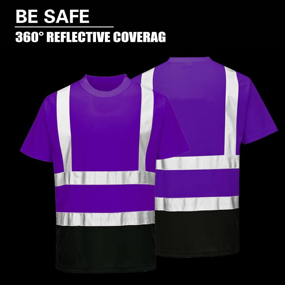 High Visibility Reflective Safety T-Shirts for Men & Women - Short Sleeve Construction Work Shirts with Black Bottom - Ideal for Night Work, Road Construction & Outdoor Safety Activities