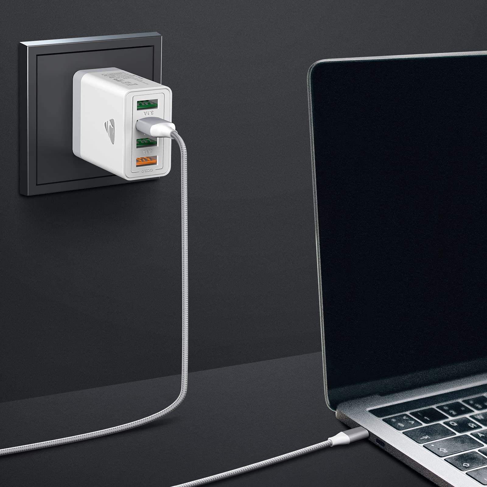 Aioneus 40W 4-Port USB Wall Charger Fast Charging Block - Multi Port Cube Power Adapter for iPhone 15/14/13/12/11 Pro Max/XS/XR/8, Samsung Galaxy & Android Phones - Perfect for Home, Office & Travel Charging Needs