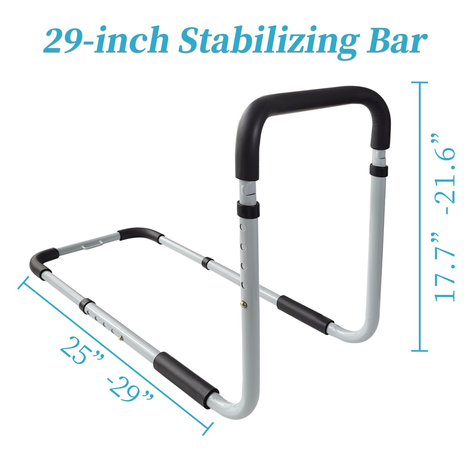 **Adjustable Bed Rails for Elderly - Safety Bed Assist Rail with Storage Pocket, Anti-Fall Grab Bar for Seniors - Fits King, Queen, Full & Twin Beds (Grey) - Ideal for Home Care, Hospitals & Assisted Living**