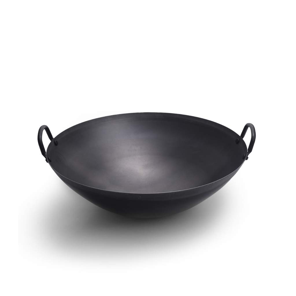 24 Inch Cast Iron Wok Pan - Professional Chef's Heavy Duty Cooking Pot with 2 Handles for Stir Frying, Deep Frying & Sauteing - Large Capacity Traditional Hammered Wok for Restaurants, Canteens & Family Meals (Black)