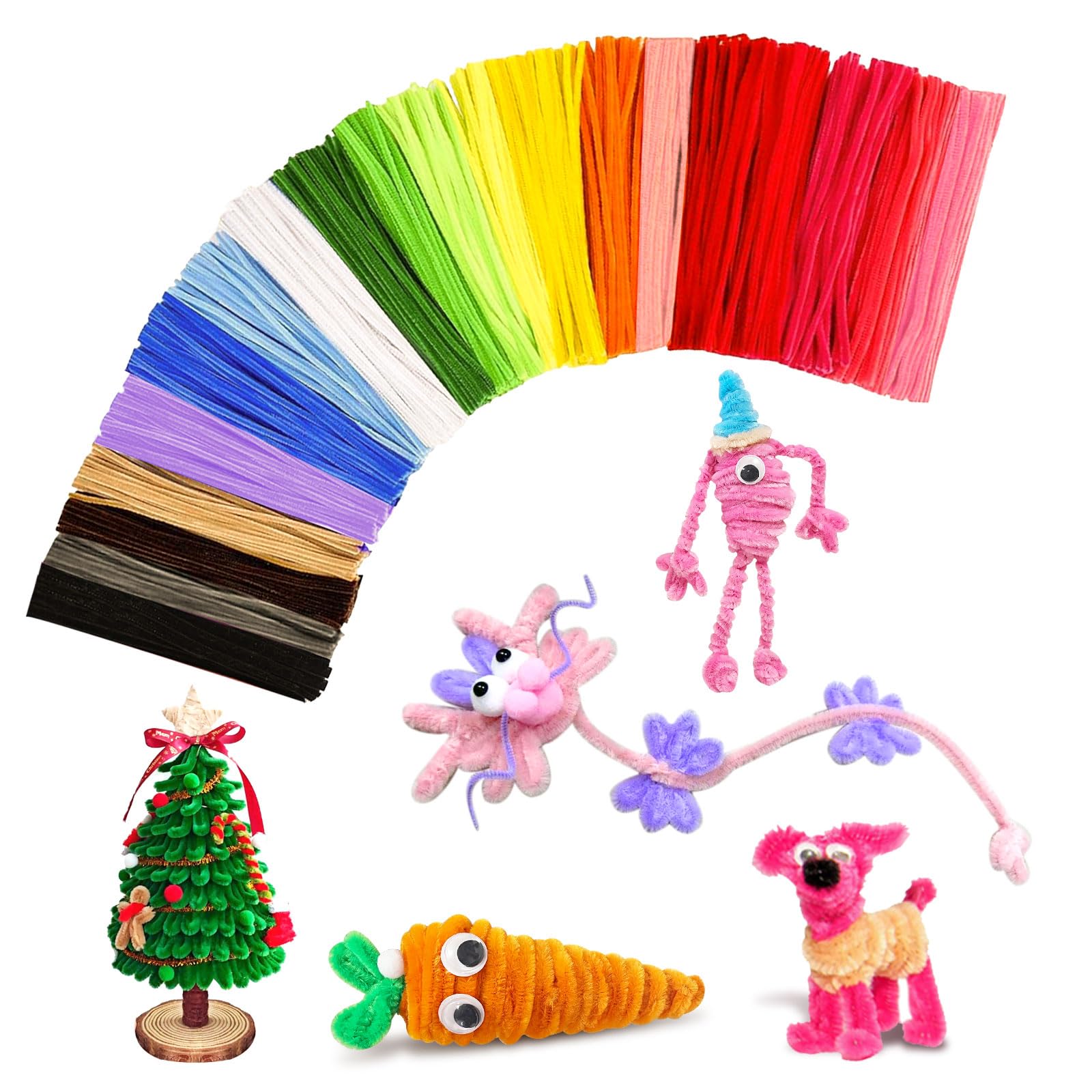 DOGNNAK Multi-Colored Chenille Stems - 100pcs Plastic Pipe Cleaners for Crafts (22 AWG) | Easter Basket Stuffers, Fidget Toys & Kids DIY Projects | Perfect for Classroom Activities, Holiday Decorations & Sensory Play