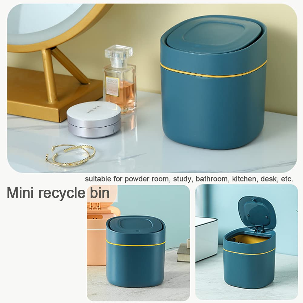 SVUPUE Mini Trash Can with Lid - Small Desktop Garbage Bin for Bathroom, Kitchen, Office & Coffee Table - Portable & Detachable Lid - Blue - Perfect for Home, Office & Travel Use