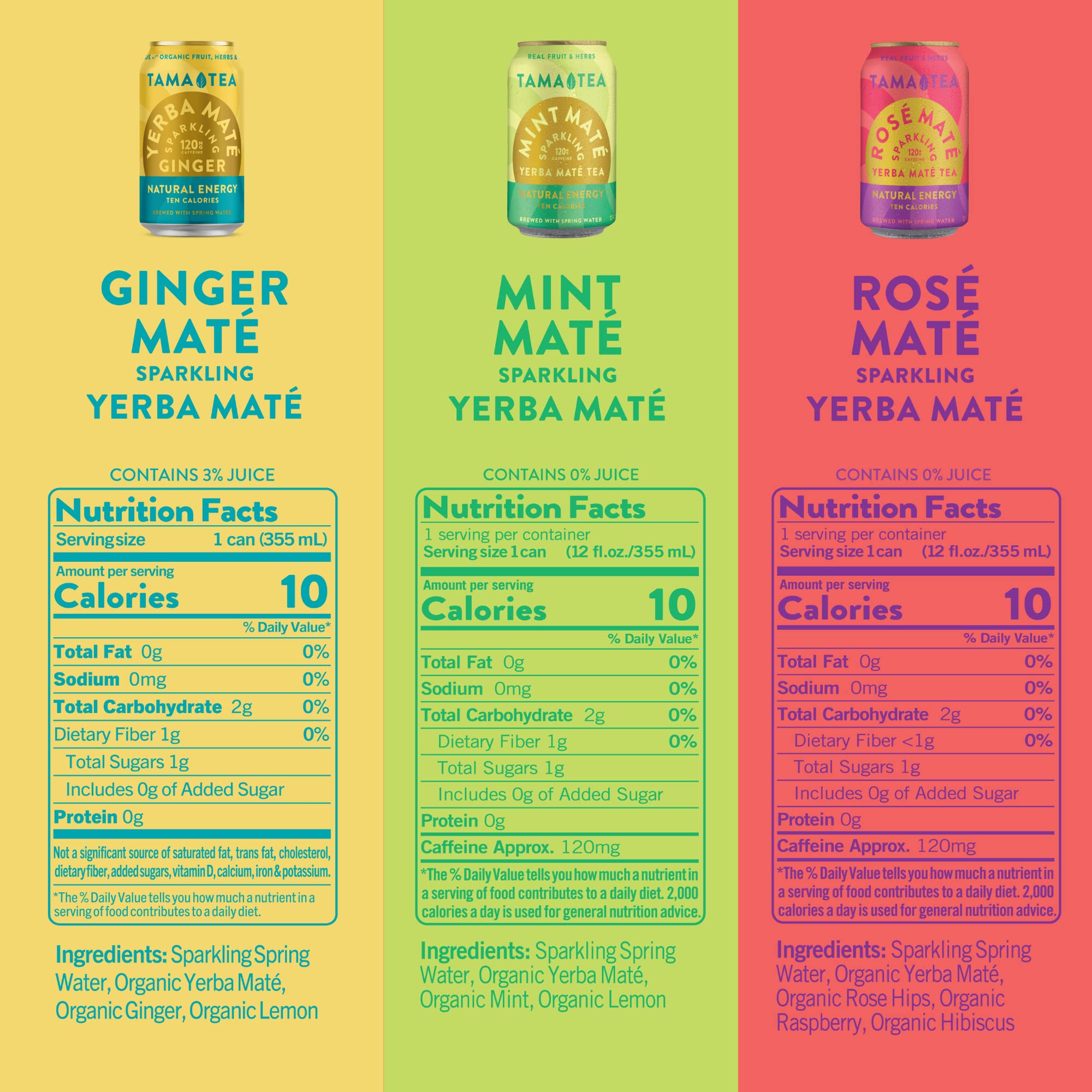 Organic Sparkling Yerba Mate Variety Pack by Tama Tea - Unsweetened Natural Energy Drink with Real Fruit & Herbs - Healthy Caffeine Alternative (120mg per Can, 10 Calories) - 12oz Cans, Pack of 12 - Perfect for Workouts, Office Energy Boost & Healthy Lifestyle